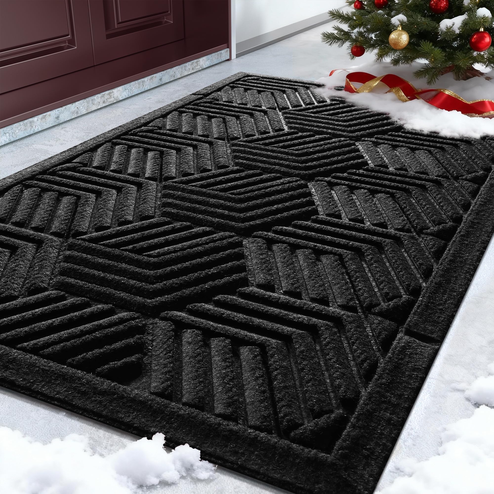 Yimobra Extra Large Door Mat 36x24, All-Season Waterproof Outdoor Mats for Front Door Entrance with Drainage Holes, Heavy Duty Non-Slip Doormat for Garage Patio Entryway Indoor, Black