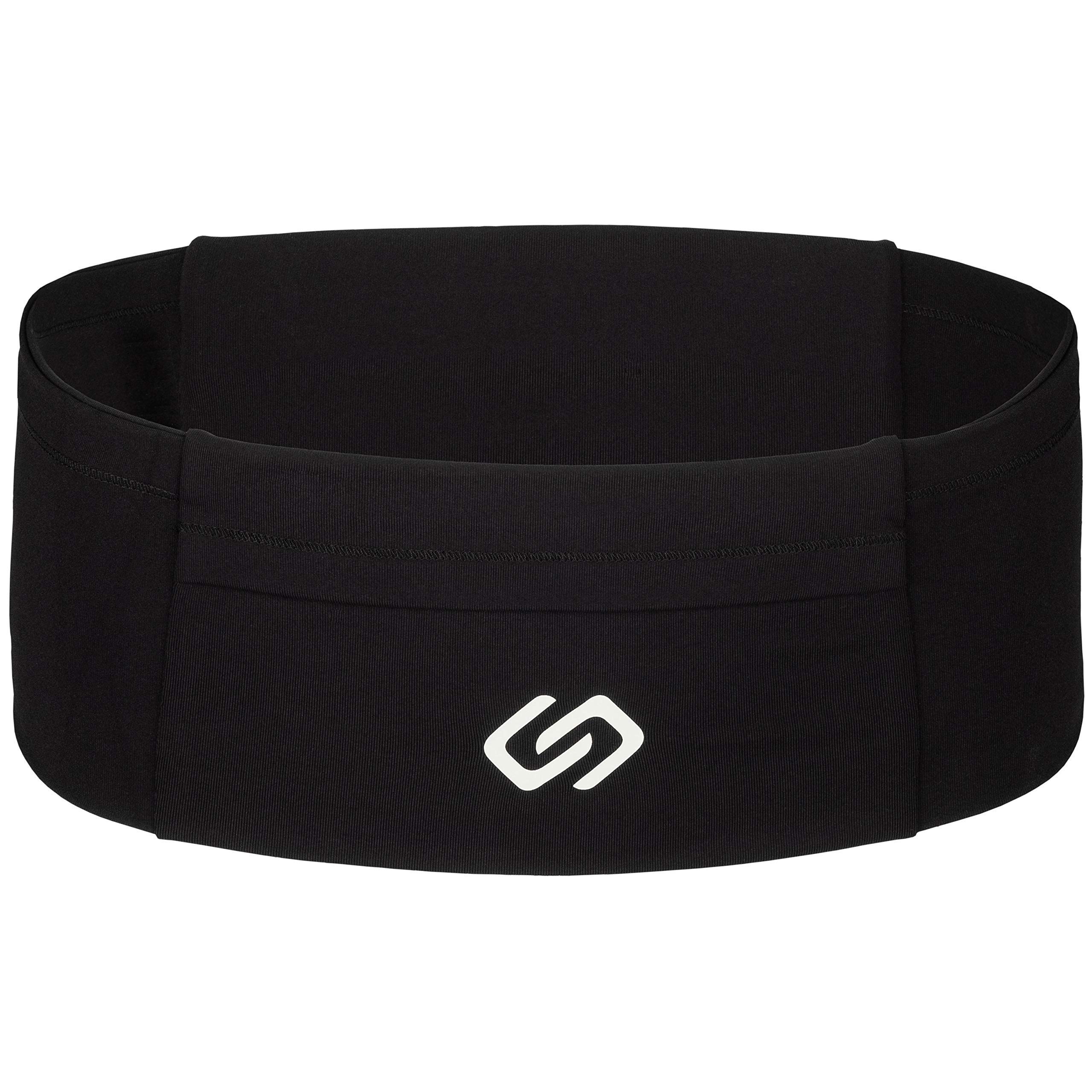 Sporteer VersaMod Running Belt, Workout Waist Pack, Travel Money and Passport Belt for Smartphones and Personal Items (Large, Black)