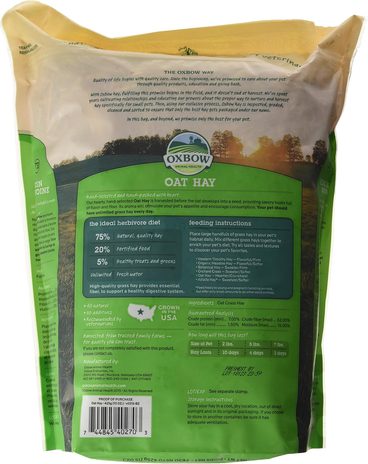 Oxbow Oat Hay 15 Ounce Bag For Small Pets