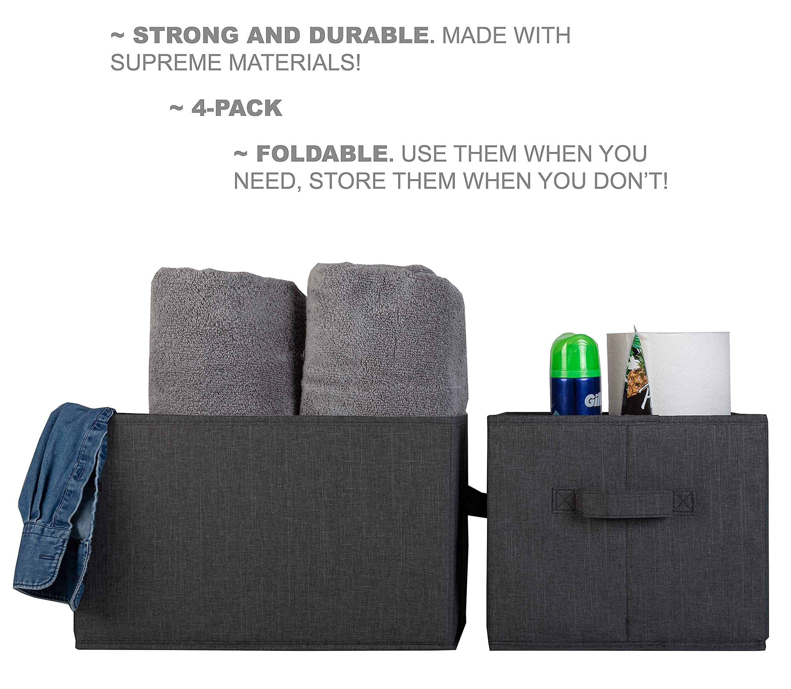 Pomatree Storage Baskets 4 Pack Sturdy Large Fabric Bins Foldable