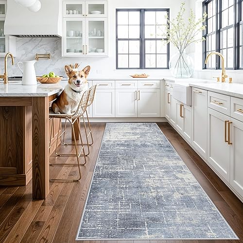 Miniatura 108 de Alfombra lavable para pasillo, de cocina, para entrada, alfombra suave vintage, antideslizante para interiores, para baño, sala de estar y Azul