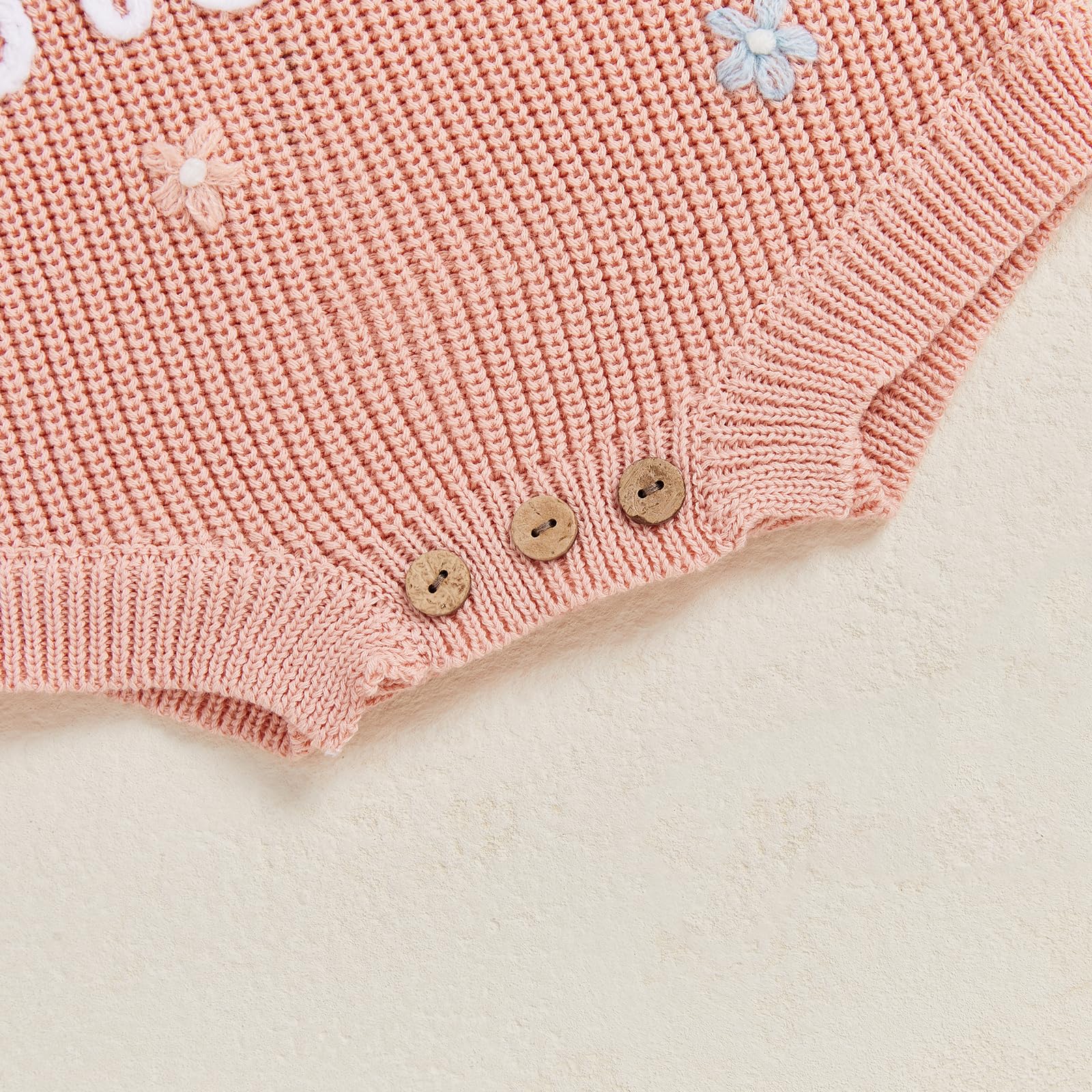 Baby Girl Sweater Little Sister Flower Embroidery Long Sleeve Crew Neck Knitted Rompers Newborn Autumn Winter Bodysuits Girls Jumpsuit 0-12M