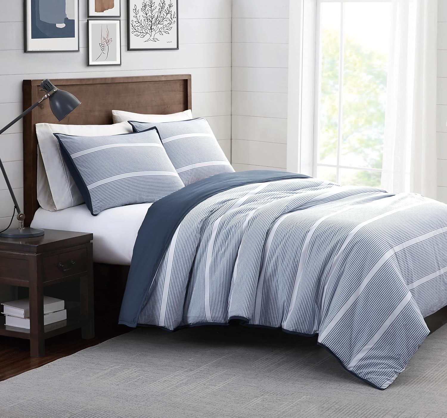 Brooklyn Loom Niari Yarn Dye Stripe 3-Piece King Duvet Set in Blue, Cotton, Adult, All Season, Oeko-TEX Certified