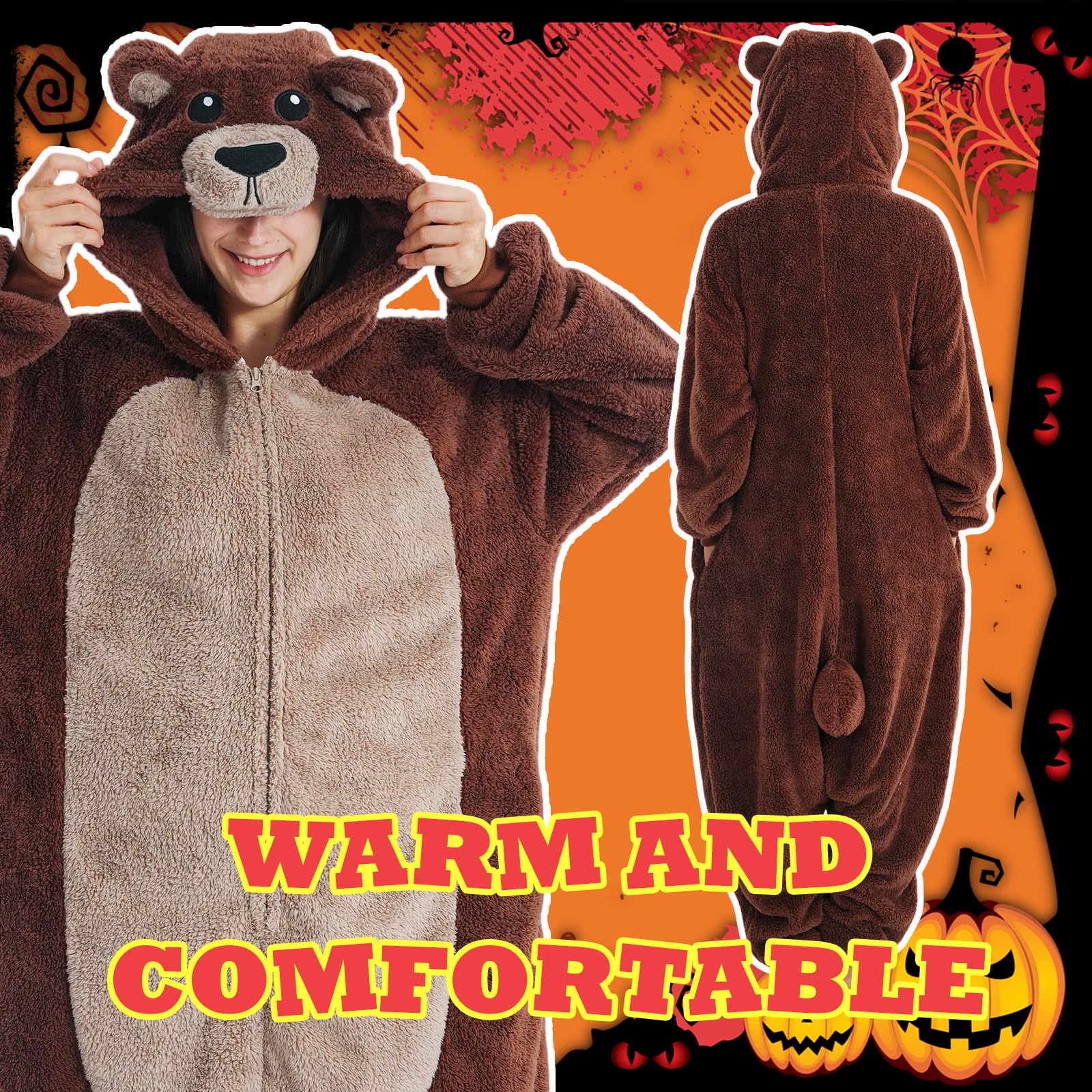 Beauty Shine Unisex Adult Onesie One Piece Pajamas Cosplay Cartoon Costume Halloween Christmas Sleepwear Jumpsuit Homewear: Small Brown Bear-1