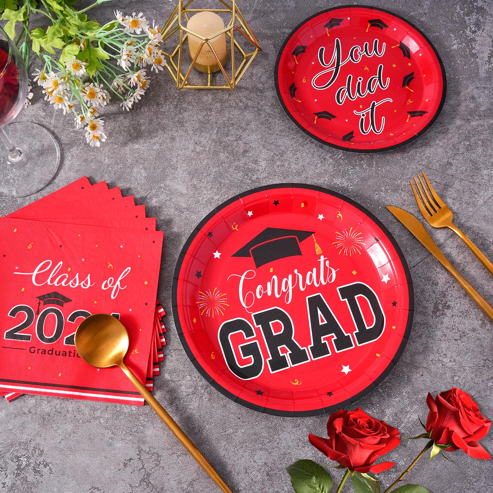 Snapklik.com : Graduation Plates And Napkins Class Of 2024 Red And ...