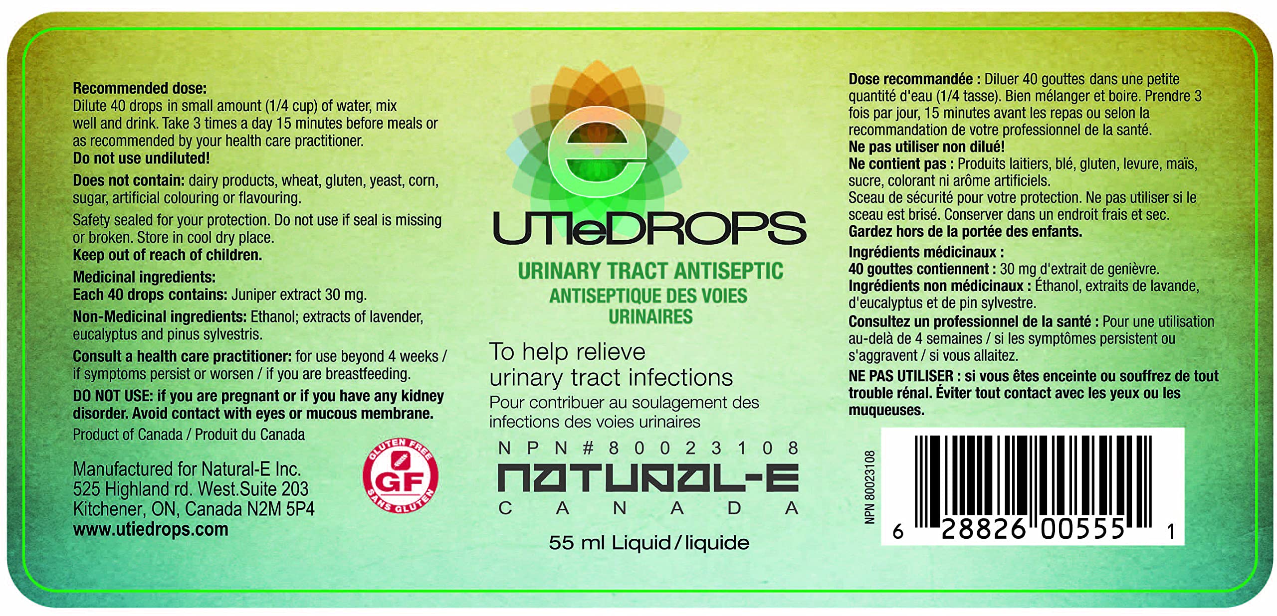 UTI E-Drops Tratamiento Natural para la Infección del Tracto Urinario. Elimina con Rapidez Ardor Picazón y Malestar de Infección de Orina. Concentración del Extracto de Enebro Eficaz Contra Bacterias