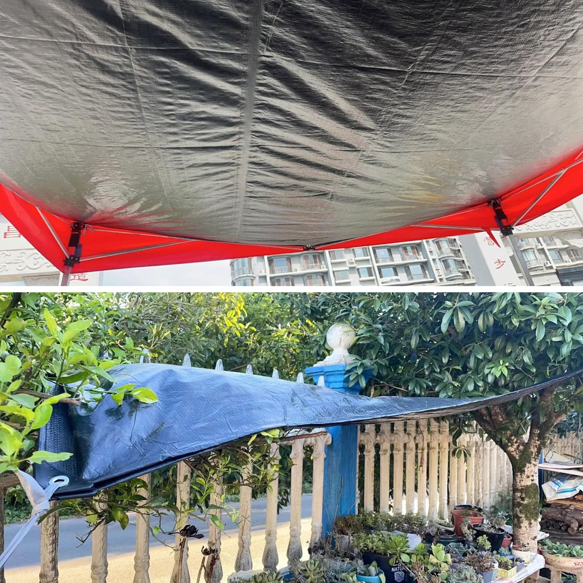 Lona Impermeable Exterior Heavy Duty 200g/m² PE 4x10m Toldo Reforzado Protección Cubretodo Duradera Resistente a Los Rayos UV Desgarros, Multiusos para Muebles Jardín Piscina Coche Negro