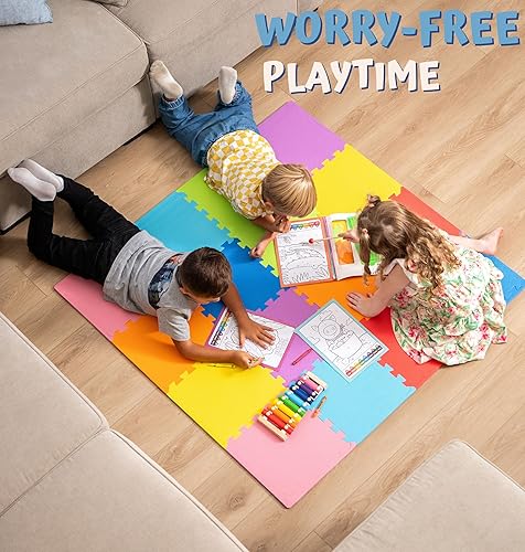 Vista 22 de ToyVelt - Tapete infantil de espuma, alfombra de juego entrelazado con colores, alfabeto, ABC; rompecabezas grande de azulejos educativos de espuma