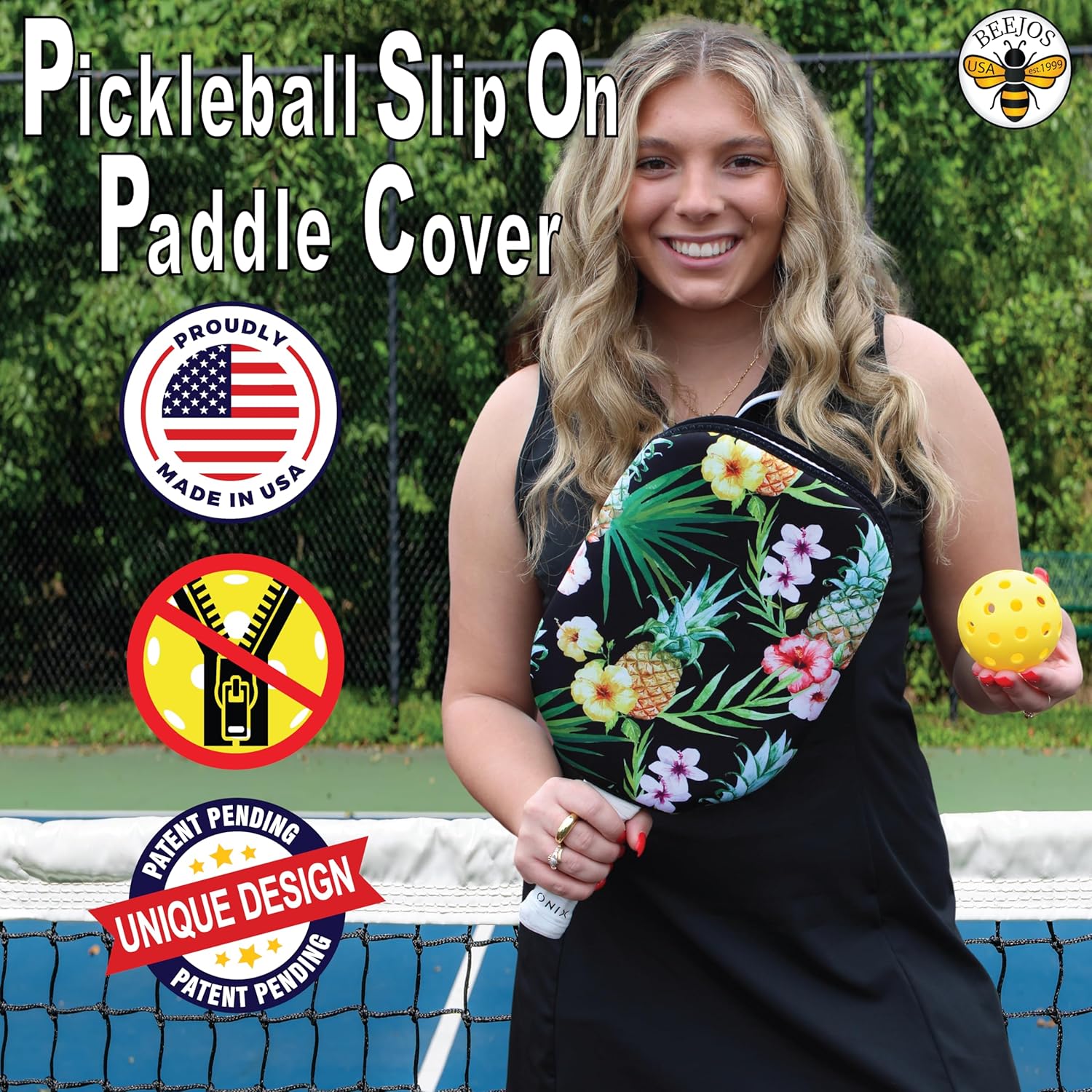 BeeJos Hawaiian Collection: Premium Slip-On Pickleball Paddle Cover-Fits Standard Size Paddles-Zipperless (Paddle not Included)