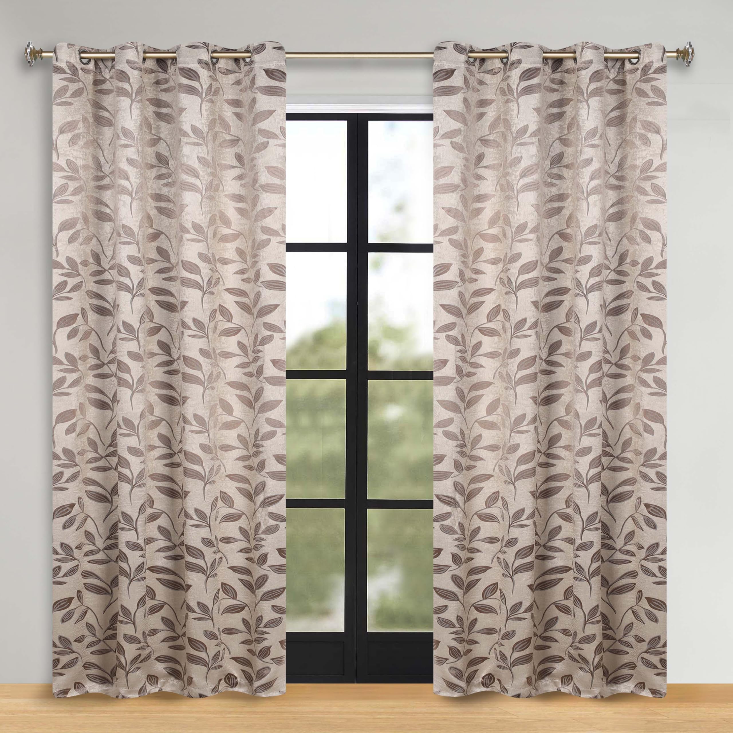 Superior Blackout Curtains, Room Darkening, Bedroom, Drapes, Kitchen, Living Room Window Accents, Sun Blocking, Thermal, 2 Pack, Leaves Blackout Curtains, Set of 2, 70" x 96", Espresso