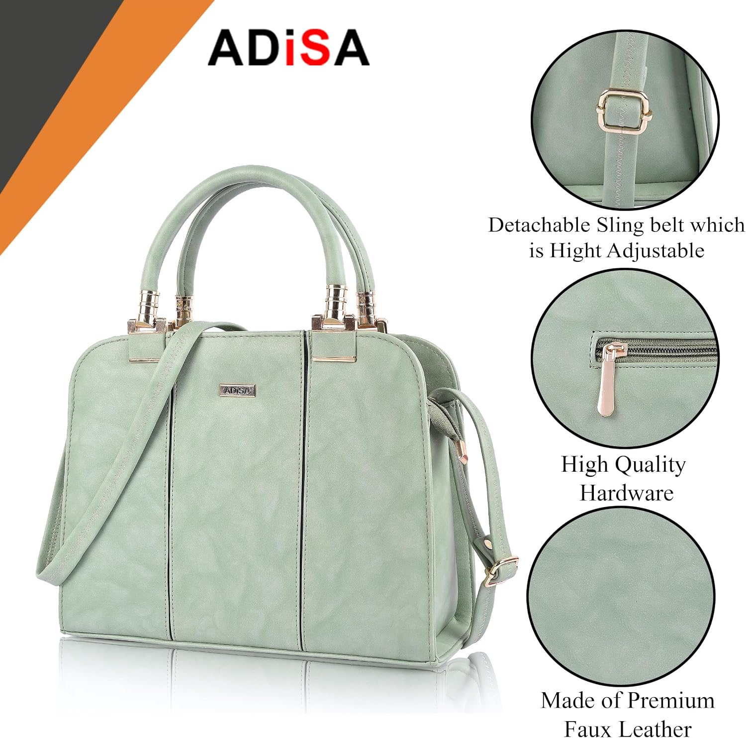 ADISA two tone handbag shoulder bag for women and girls with sling belt, Green, L image 4