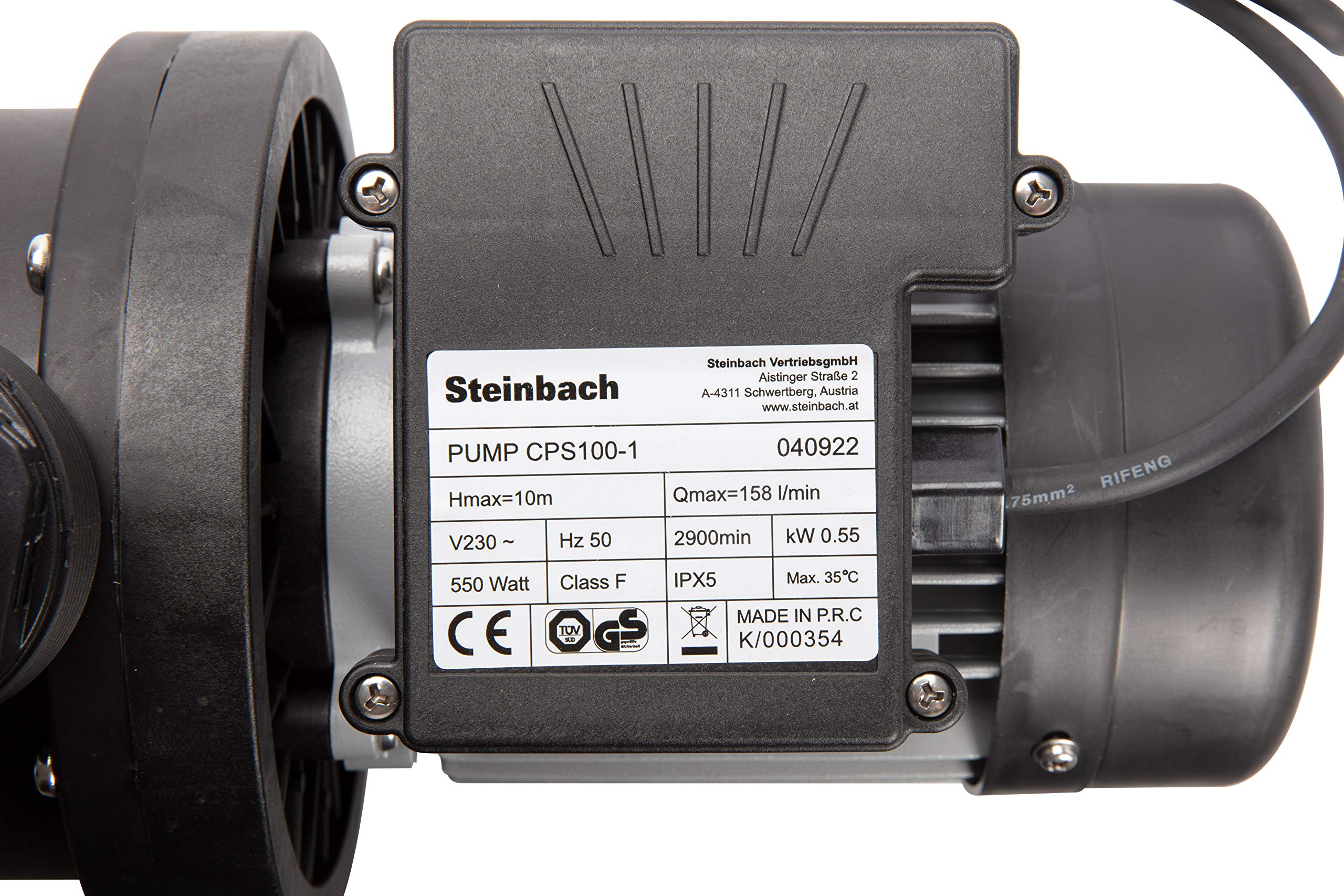 Steinbach 040922 SPS 100-1 Pompe de Filtration Auto-amorçante sans minuteur, Noir