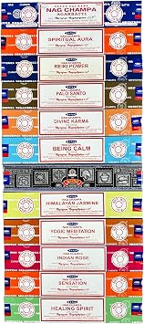 Satya Nag Champa Palo Santo Spiritual Aura Meditation Being Calm Rose Superhit Divine Karma Reiki Power Jasmine Sensation Healing Spirit - Satya Incense Sticks Assorted Set of 12 Pack