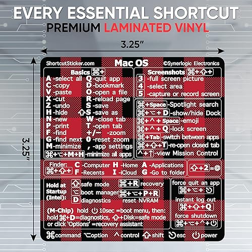 Vista 38 de Synerlogic (5 unidades) Pegatina de atajos de Mac OS, calcomanías de teclado para macOS, vinilo laminado sin residuos, hoja de trucos para MacBook