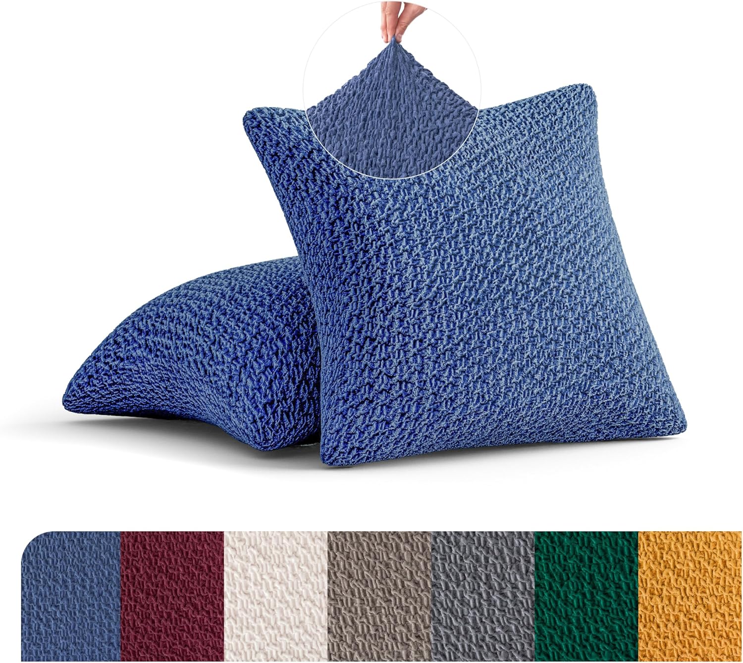 PAULATO BY GA.I.CO. Throw Pillow Cover - 16x16 Pillows Slipcover 2 pcs Set - Soft Polyester Fabric Slipcover - 1-Piece Form Fit Stretch Furniture Protector - Velvet Collection - Blue (16"x16")