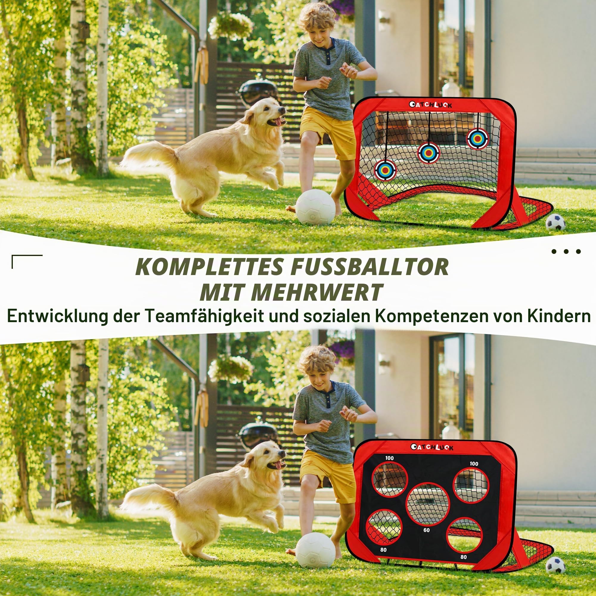Fussballtore für Garten Kinder Pop Up Fussballtor mit 6 Hindernissen, Zielen und Tragetasche, Tor Kinder Fußball Tore