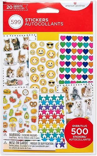 Miniatura 3 de American Greetings Calcomanías para niños, formas surtidas, animales y caras sonrientes (599 calcomanías)