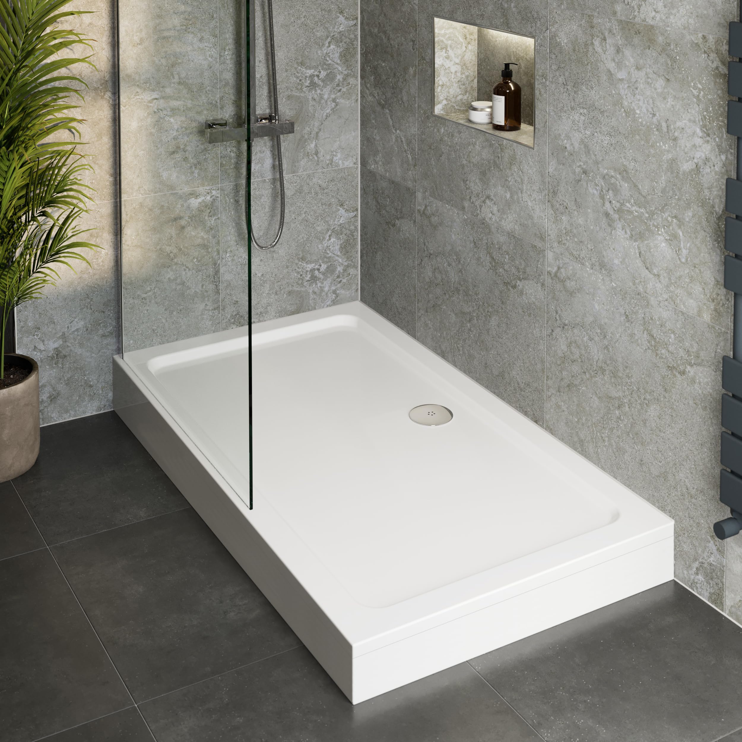 Modern Rectangle Shower Tray 1200 X 900Mm Easy Plumb Slimline Lightweight White 5056093646316