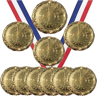 Gold Darts Medals Trophy Champion Participant Award Prize with Neck Ribbons (Pack of 10)