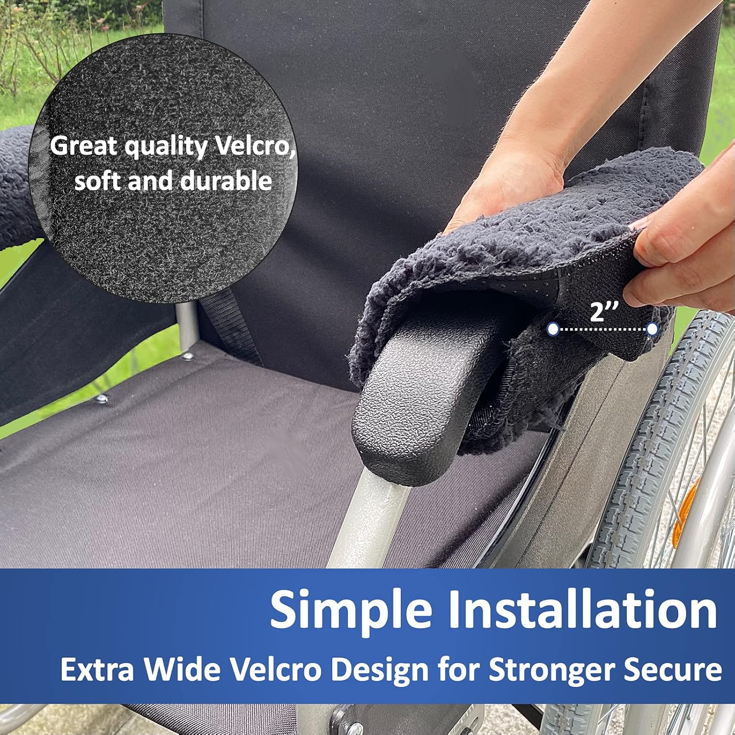 We&Life Wheelchair Armrest Pads (Pair, Black, 9 inches)-Wheelchair Cushions for Seniors & Adults | Arm Rest Padded Cover | Armrest Covers for Office & Transport Chair & Mobility Scooter : Health & Household