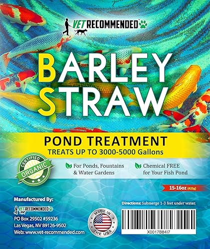 Miniatura 3 de Paja de cebada para estanques de peces y fuente (16 onzas). Trata hasta 3000 a 5000 galones, limpiador de estanques 100% seguro y natural. Mantiene