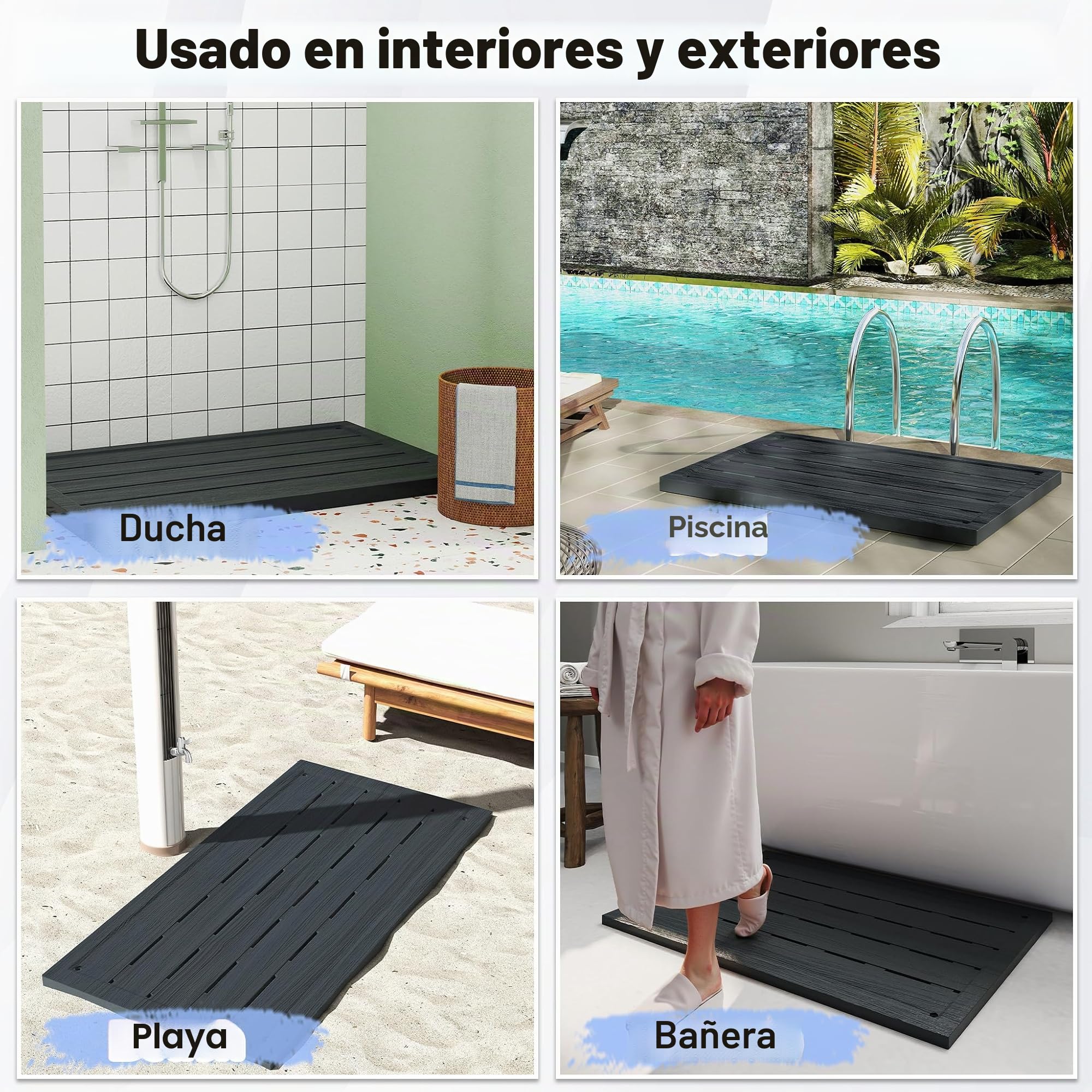 UISEBRT Elemento de Suelo para Ducha Solar de WPC, Placa de Suelo para Ducha de jardín, Piscina, Escalera para Piscina, Ducha, Antideslizante, Antracita, 100 x 65 x 4 cm