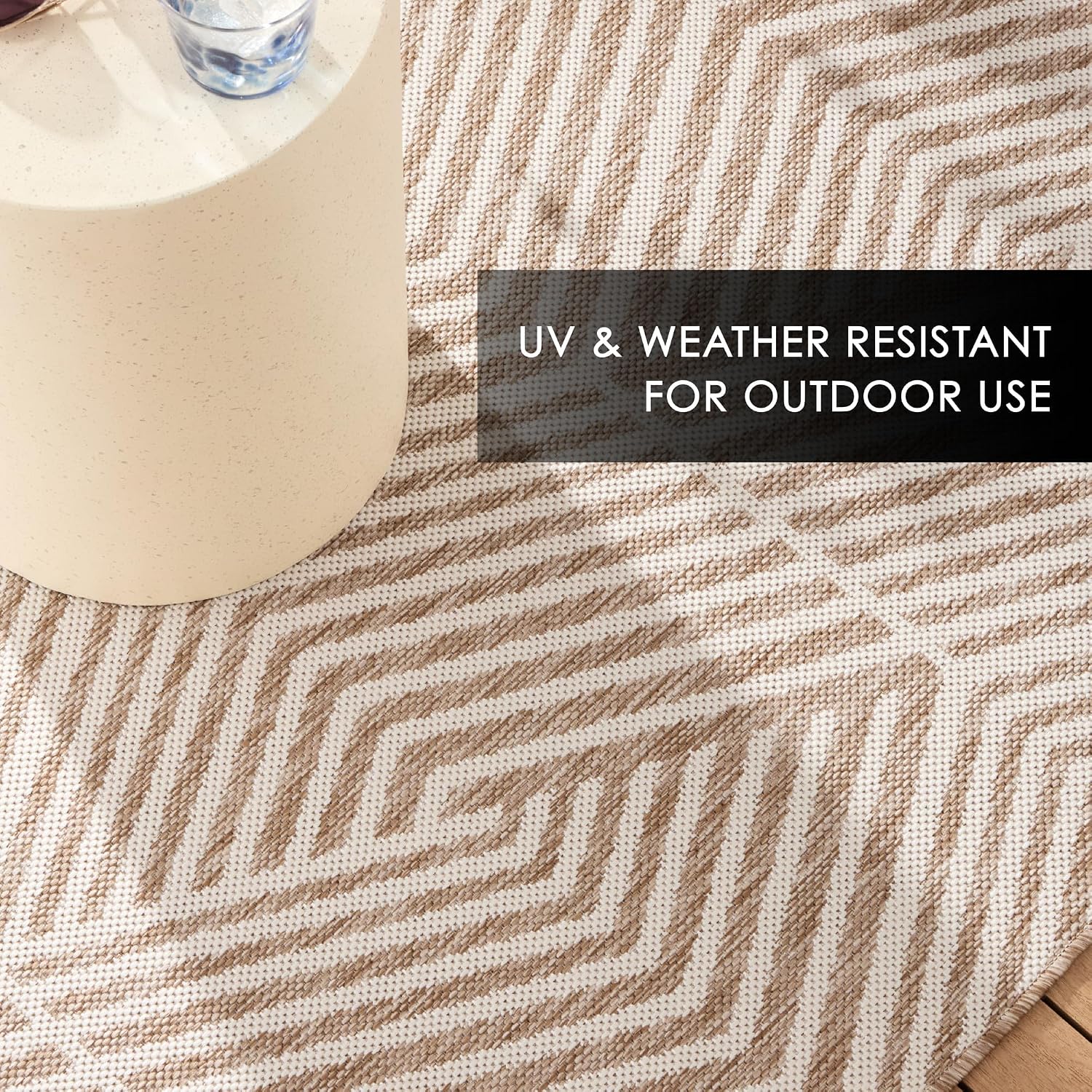 Nicole Miller New York Patio Country Ombre Geo Indoor Outdoor Area Rug, UV Fade Resistant, Low Pile, Beige/Cream, 5'2"x7'2"
