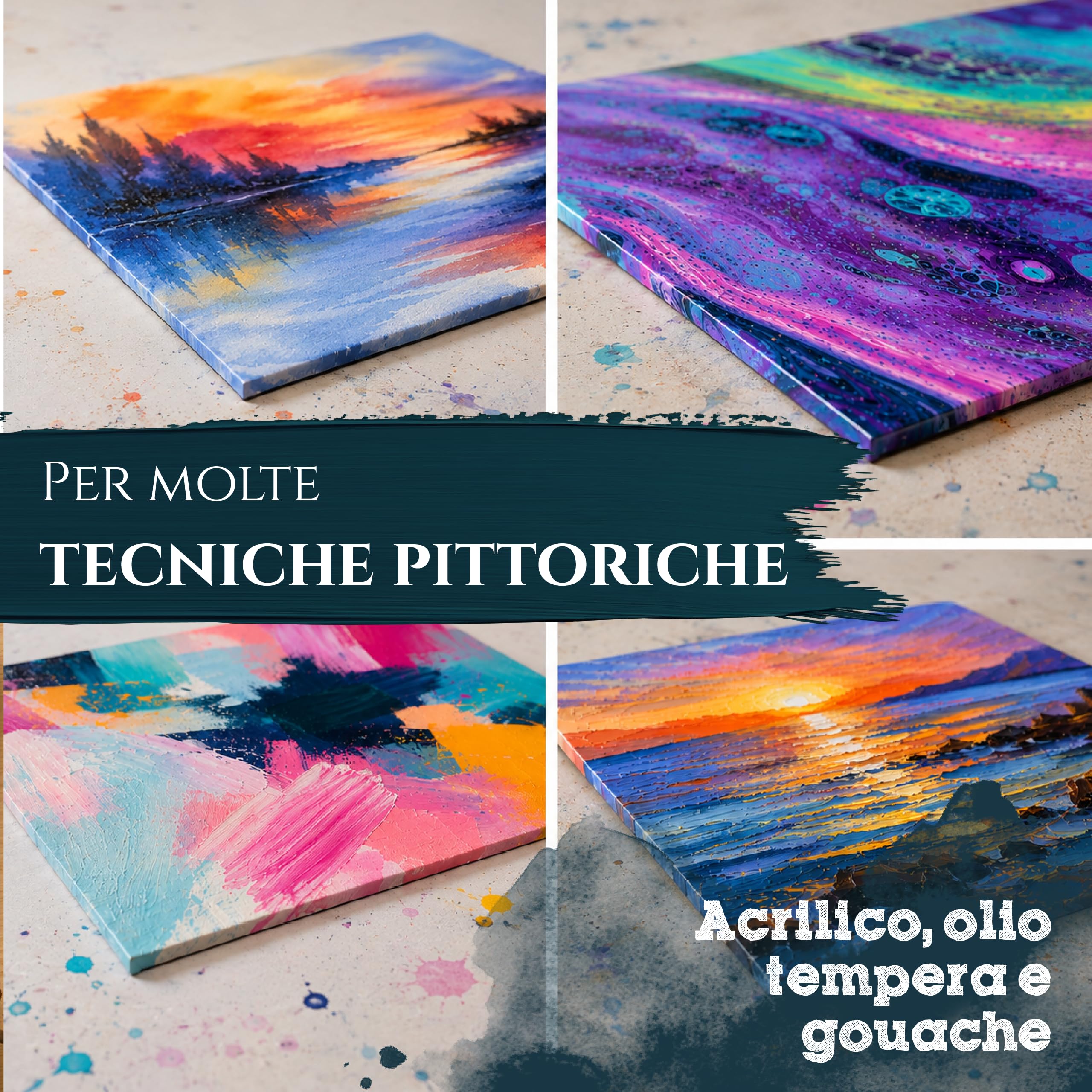 Artina Set da 16 Cartoni Telati 3mm per Dipingere | 5 pezzi ciascuno 24x30/30x40cm e 3 pezzi ciascuno 50x70/60x80cm cartoni telati 100% cotone 280 g/m²