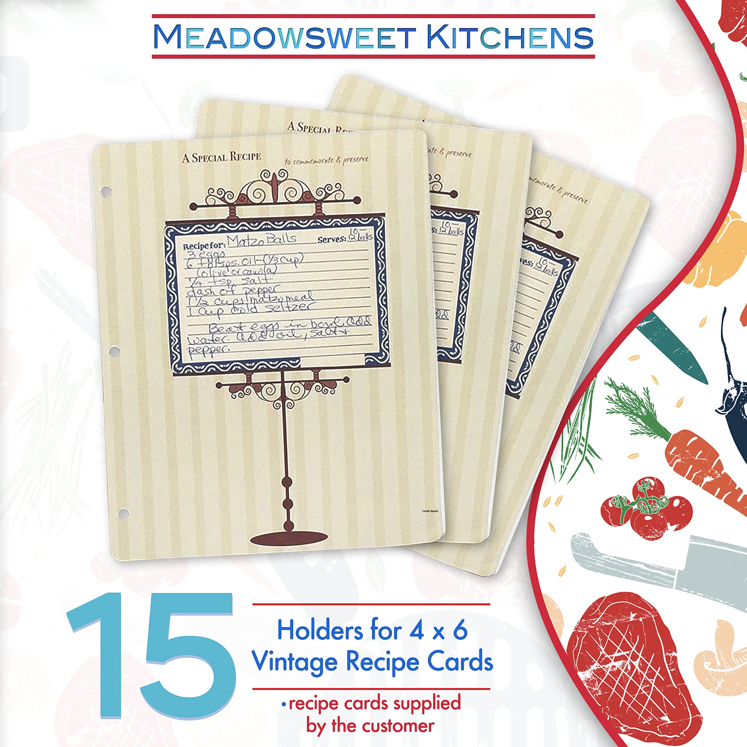 Amazon.com : Meadowsweet Kitchens Plastic Recipe Card Protectors for 3 ring  binders, 15 Sheets (Archival 4x6 15 ct) : Office Products