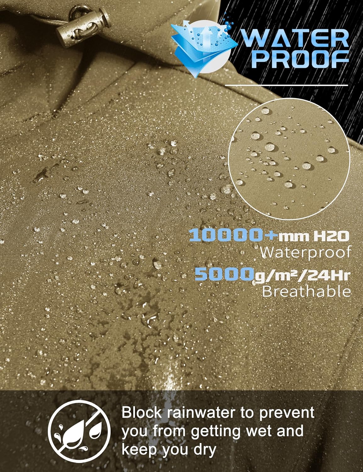 TACVASEN Men's Hooded Softshell Jacket Lightweight Waterproof Fleece Lined Windbreaker Rain Jacket Winter Outdoor Hiking - Image 2