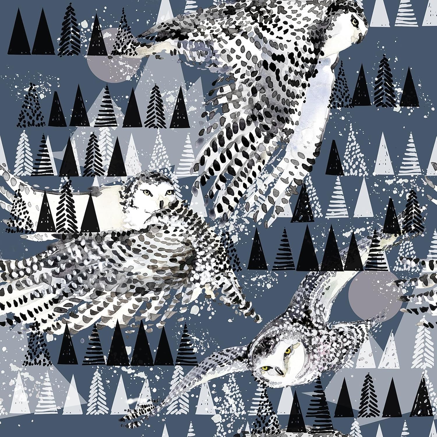 ReWallpaper Dark Blue and White Wallpaper Peel and Stick Abstract Owl Bird Jungle Wall Paper for Bedroom Accent Wall Bathroom Waterproof Removable Self Adhesive Contact Paper for Cabinets 17.5in×10ft