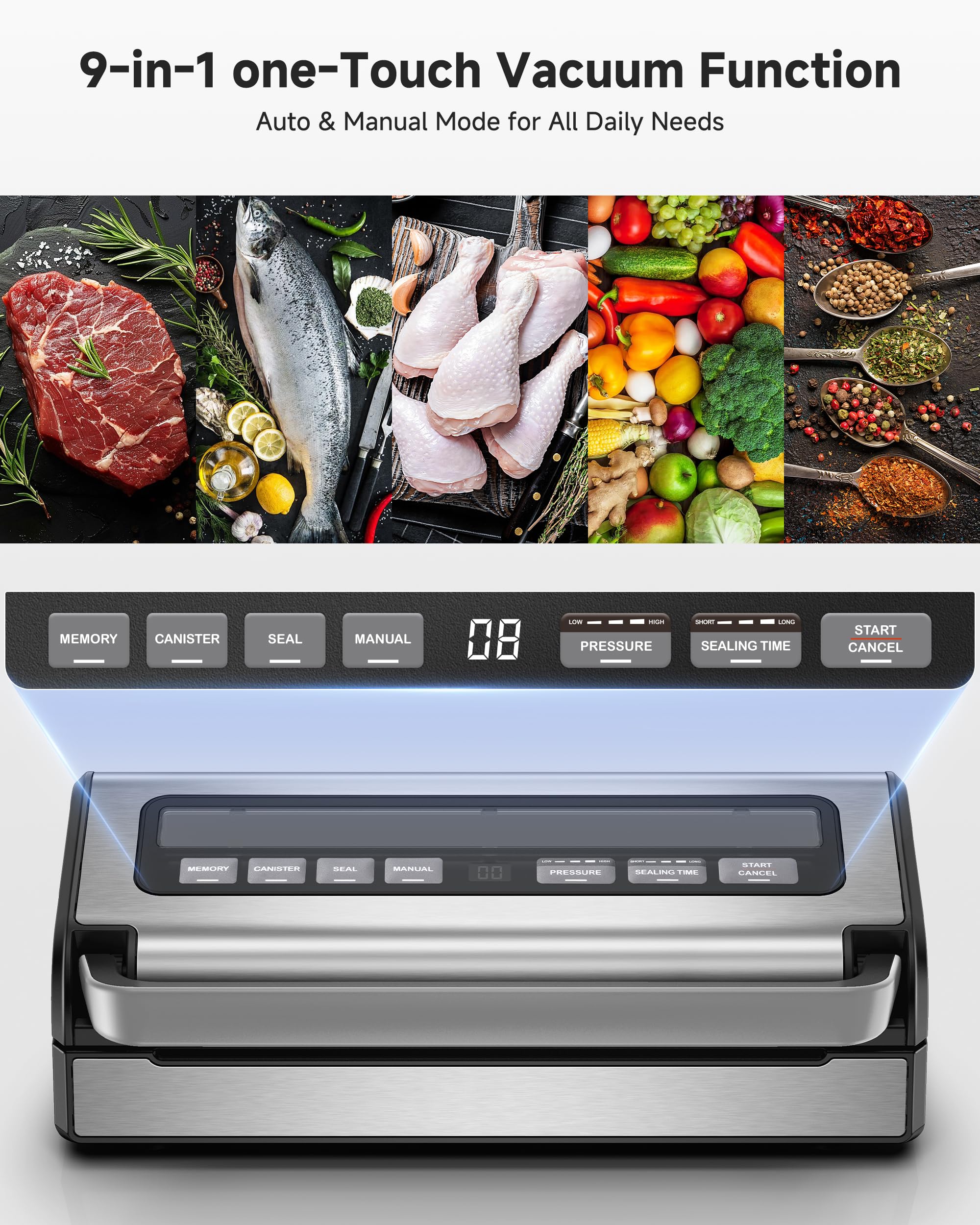 AAOBOSI Sellador al vacío de 95 kPa para carnes, líquidos, Sous Vide y