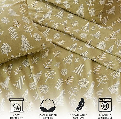 Miniatura 2 de Juego de sábanas de franela de 4 piezas, 100% algodón turco, tamaño Queen, Winter Lodge  Sábanas y fundas de almohada de algodón estampado  Sábanas