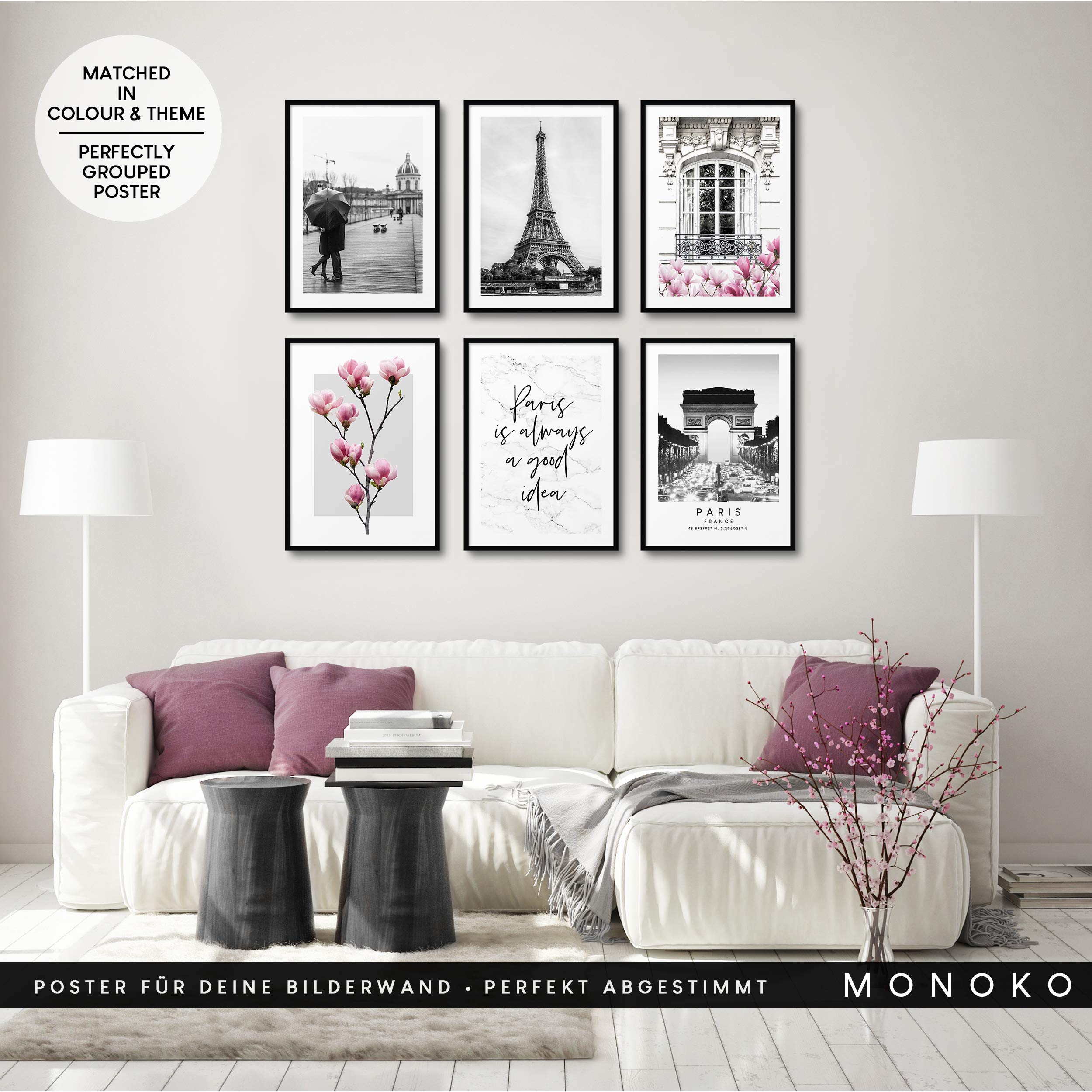 MONOKO Lot 6 Posters Salon Noir Et Blanc Élégants - A4 Sans Cadre - Déco Scandinave Chambre Chambre Salon Mode