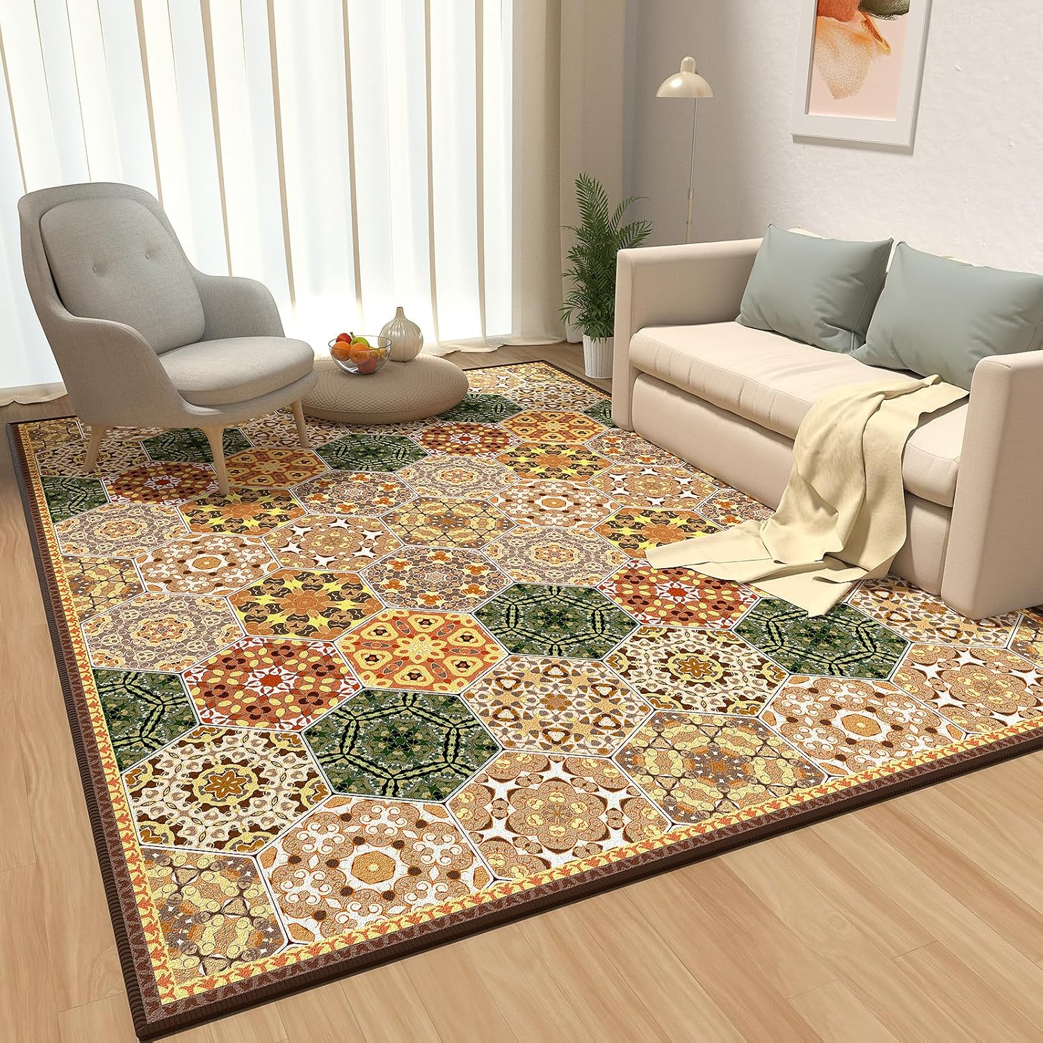 Boho Machine Washable 8x10 Rugs for Living Room,Soft Large