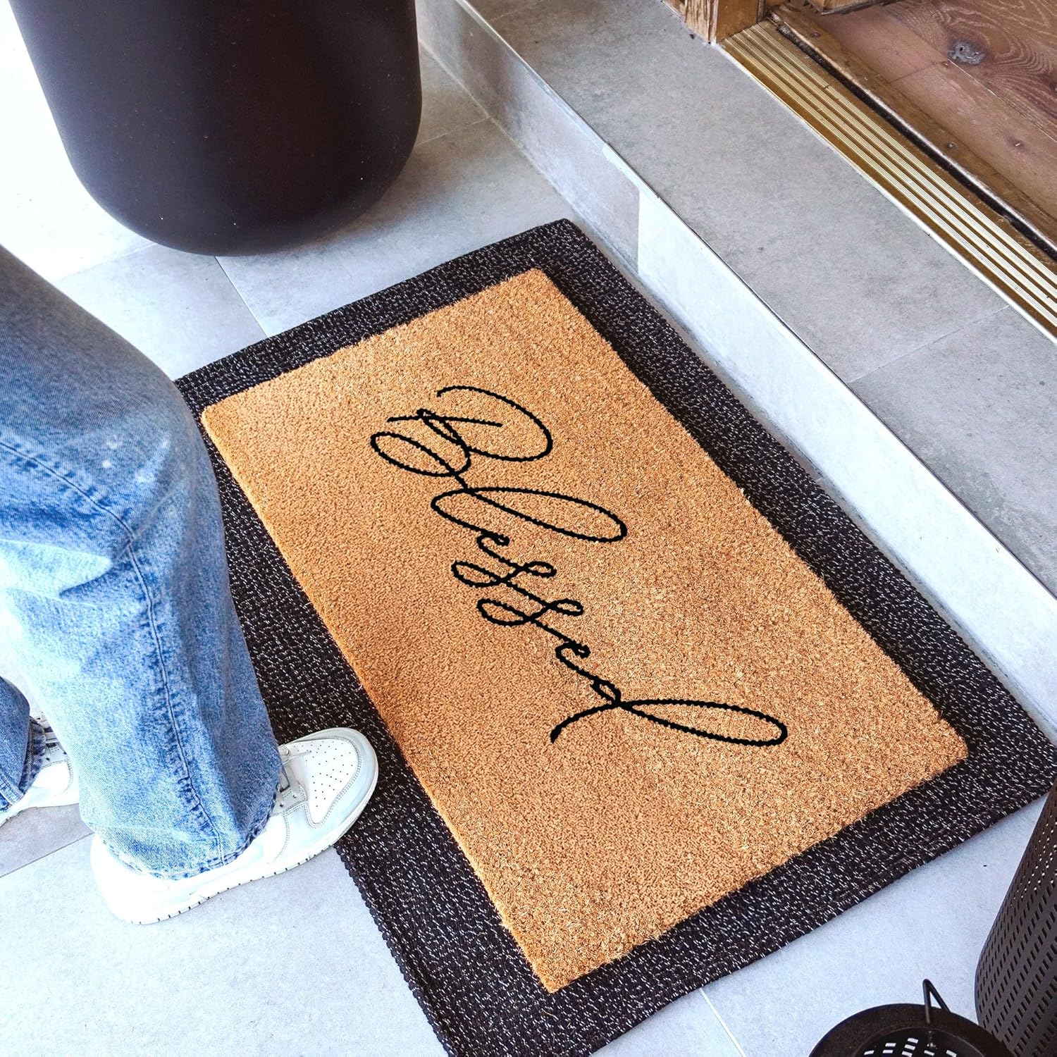 THEODORE MAGNUS Door Mat - Welcome Mat for Front Door with Non-Slip Backing - Durable Coir Doormat - Perfect for Outside Entrance and Entryway Matt - Outdoor/Indoor - Blessed - 17" x 30"