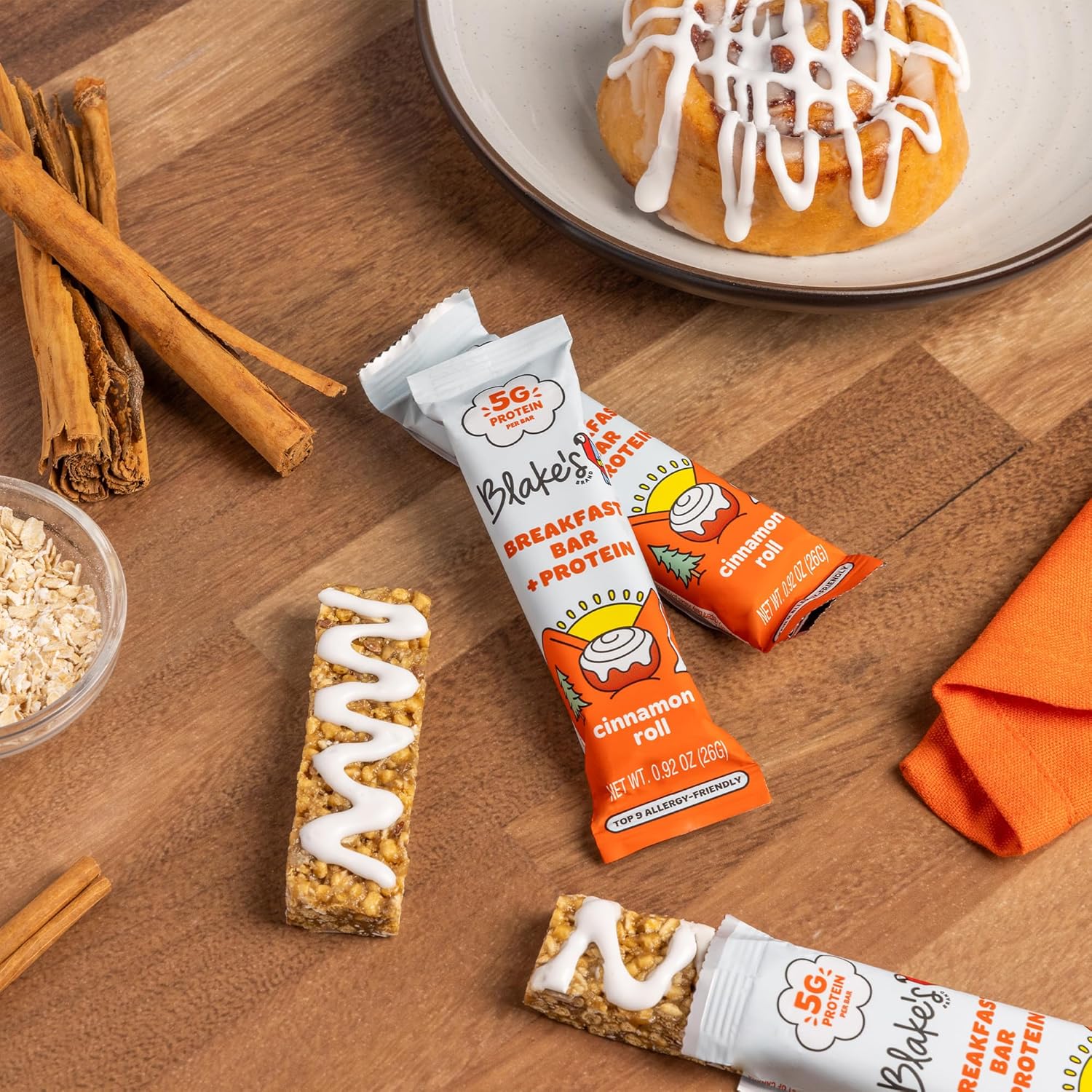 Blake's Breakfast Bars with Protein — Cinnamon Roll (30 Count), 5g Clean Plant-Based Protein, Gluten Free, Nut Free, Dairy Free & Vegan, Healthy Snacks for Kids or Adults, School Safe