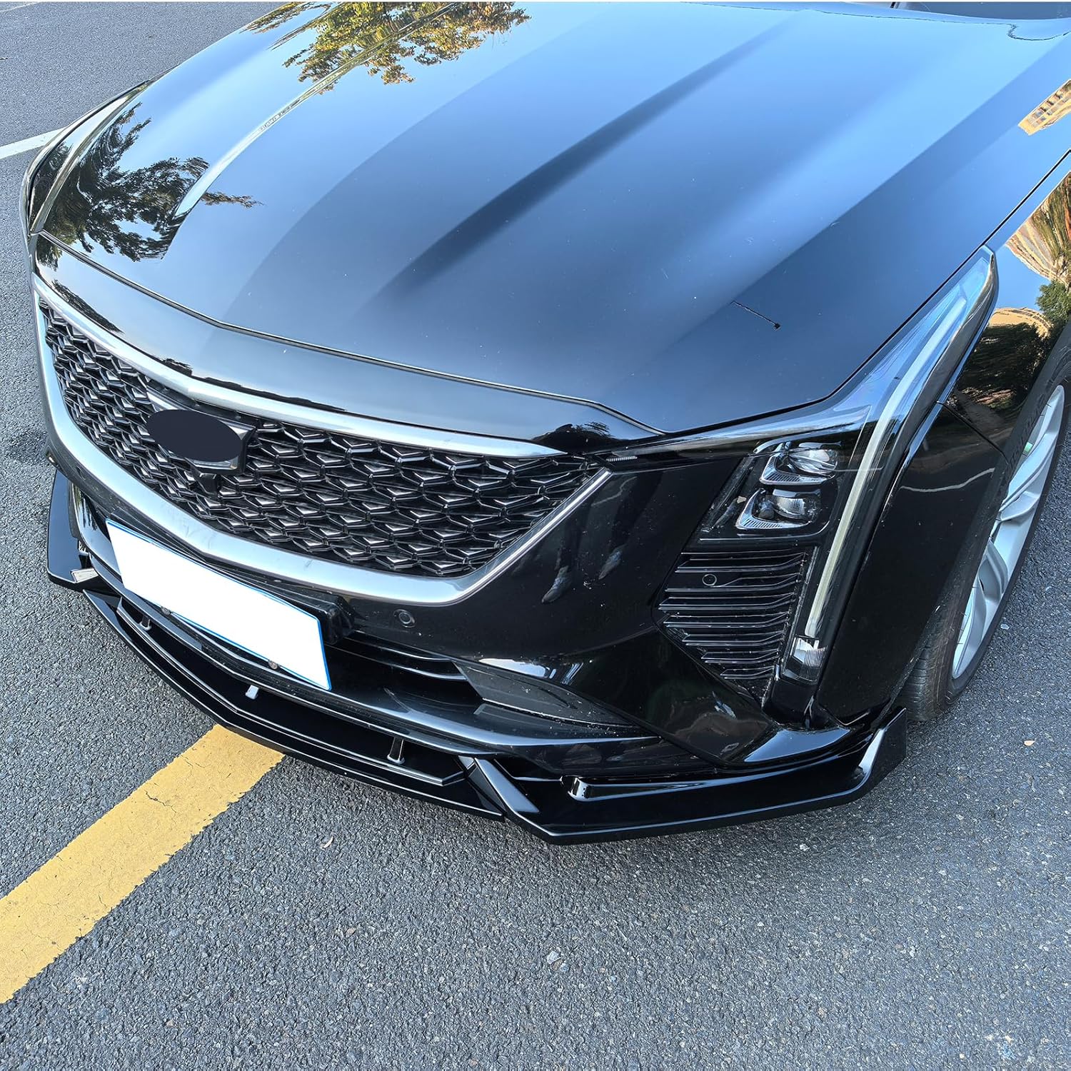 FREEMOTOR802 Front Bumper Lip Splitter Compatible with 2025 Cadillac CT5 Luxury Trims, Gloss Black PP 3PCS Air Dam Chin Spoiler Underbody Front Lip Spoiler Lower Guard Protector Styling Trim