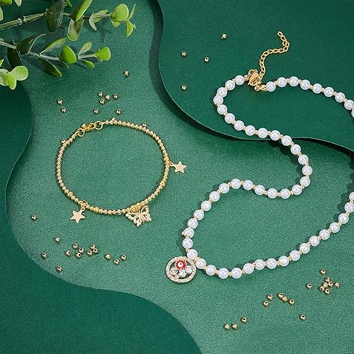 Miniatura 5 de UNICRAFTALE Alrededor de 500 cuentas doradas de acero inoxidable 304, cuentas espaciadoras redondas de metal, pequeñas cuentas lisas para hacer