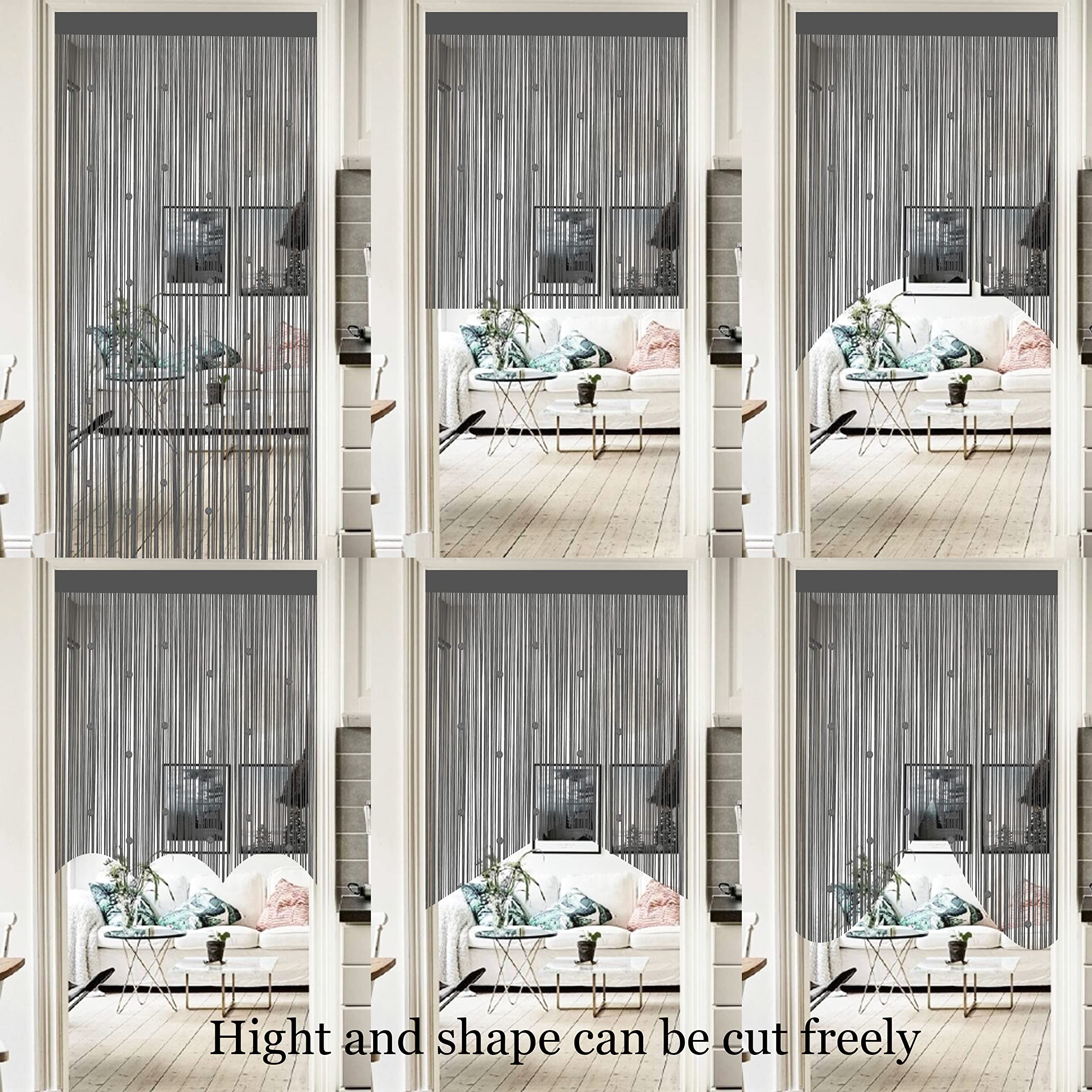 Tenda Perlata Porta Esterna Antimosche - Tenda Fili Finestre Divisorio Stanze Decorazioni Grigio 90x245 cm