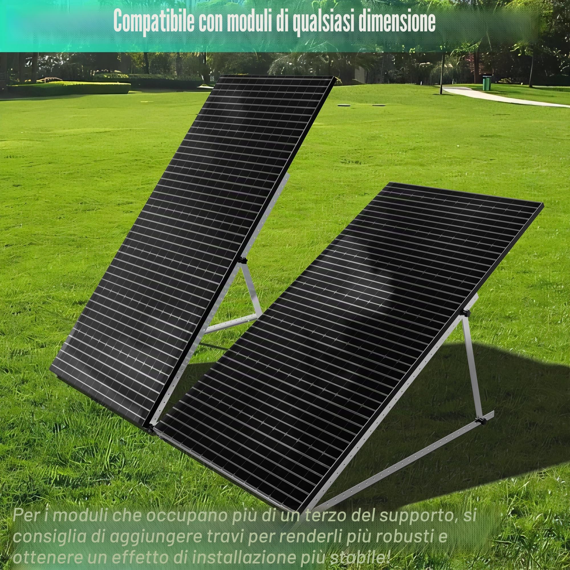 Warmfay 4 supporti per pannello solare, 114 cm, 45", in alluminio, per centrali elettriche da balcone, angolo regolabile, 0-90°, 100 W-1200 W, set di fissaggio per tetto piatto, da parete, camper,