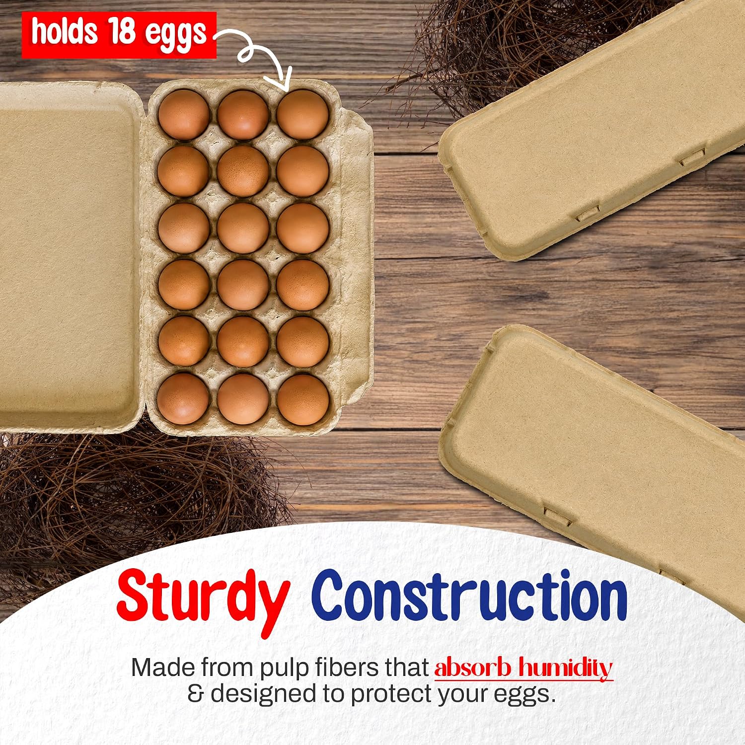 MT Products Flat Top Egg Cartons 18 Count Pulp 10 Pack Made in USA