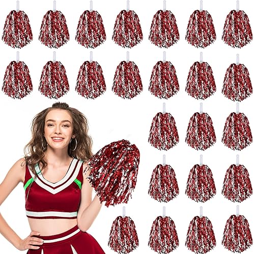 Miniatura 7 de 24 pompones de animadora con mango metálico para animadora animadora y animadora para fiestas de equipo deportivo, baile, animación