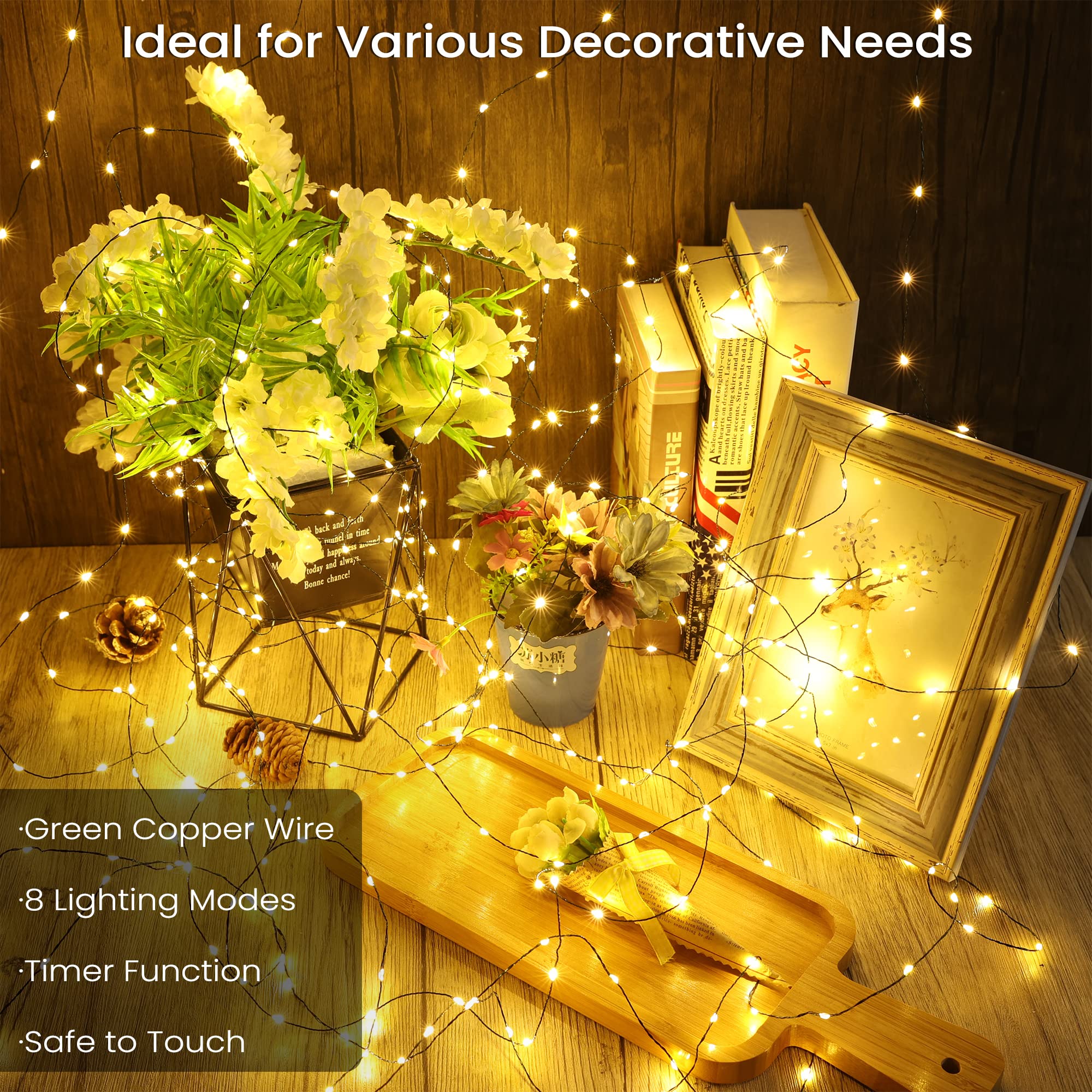BrizLabs Luci Albero di Natale Esterno, 20M 400 LED Bianco Caldo Catene Luminose Decorazioni Elettrica Filo Rame Luce Fata 8 Modalità Impermeabile Stringa Luci per Giardino Balcone Terrazzo Feste