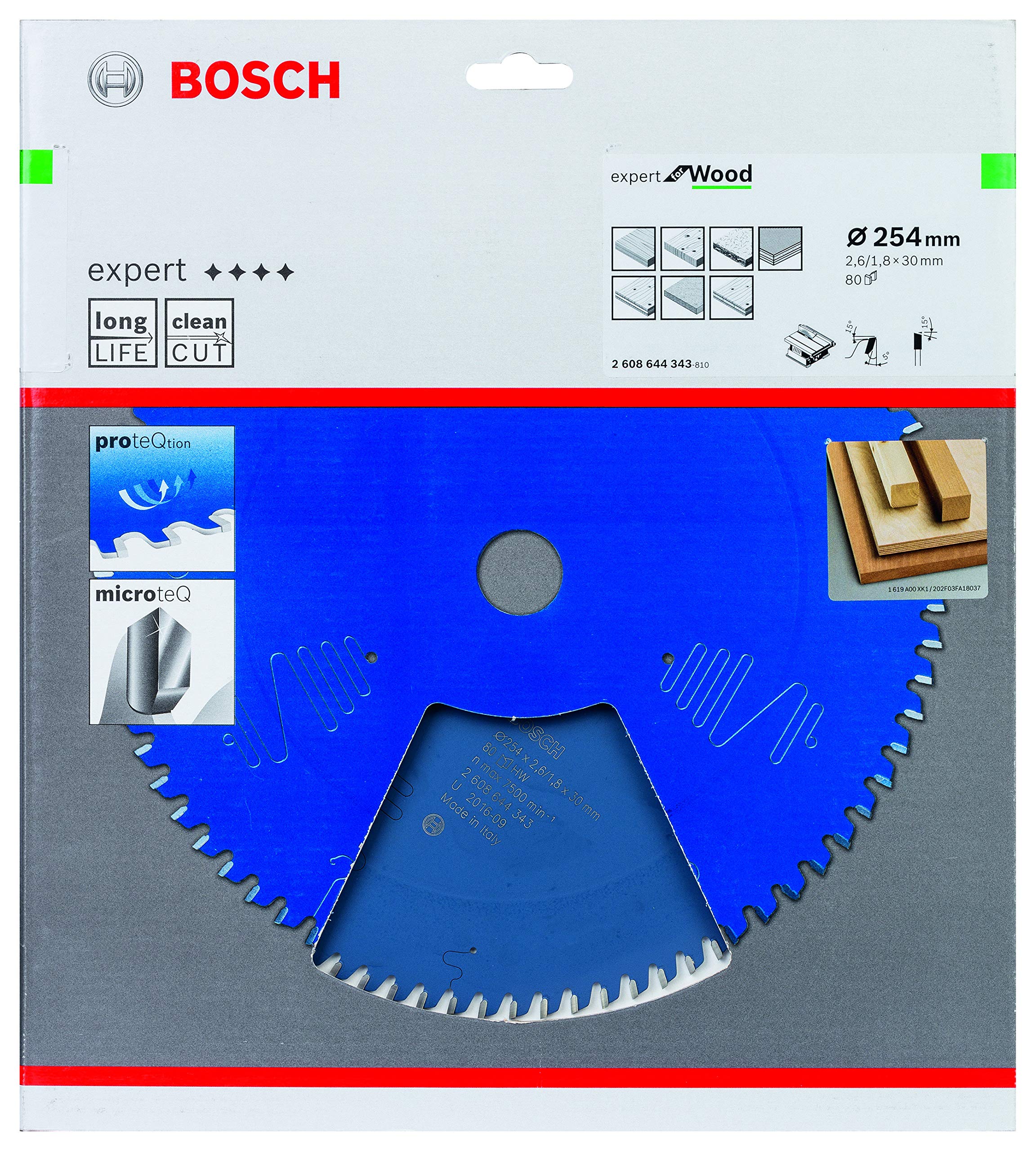 BOSCHProfessional 1x Circular Saw Blade Expert for Wood (Ø 254x2.6/1.8x30 mm, 80 Teeth, Accessories for Circular Saw)