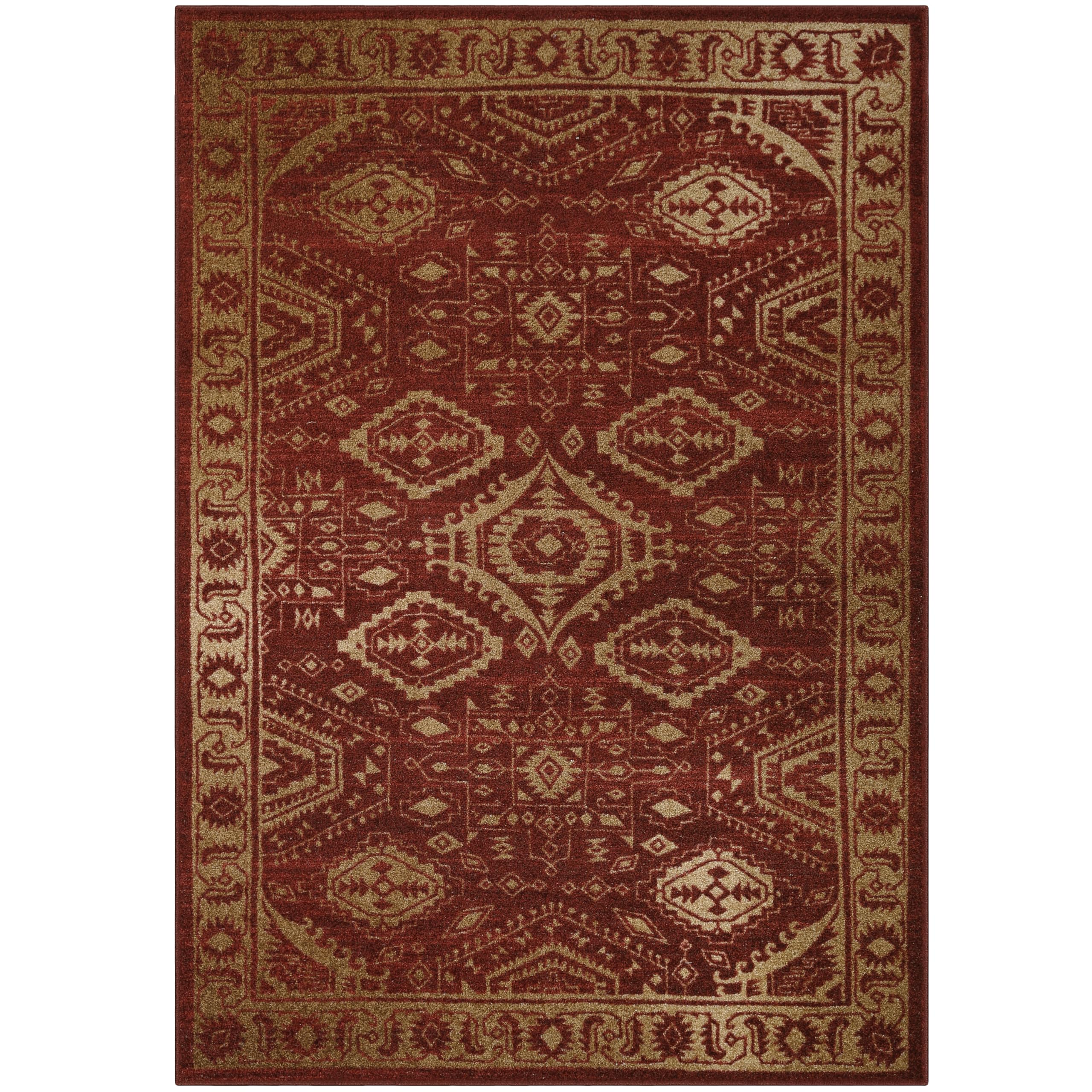 Maples Rugs Georgina Traditional Area Rugs – Made in USA – Low Profile, Non Slip, Pet–Friendly Mat for Bedroom, Office, Living & Dining Room, 5' x 7', Red/Gold