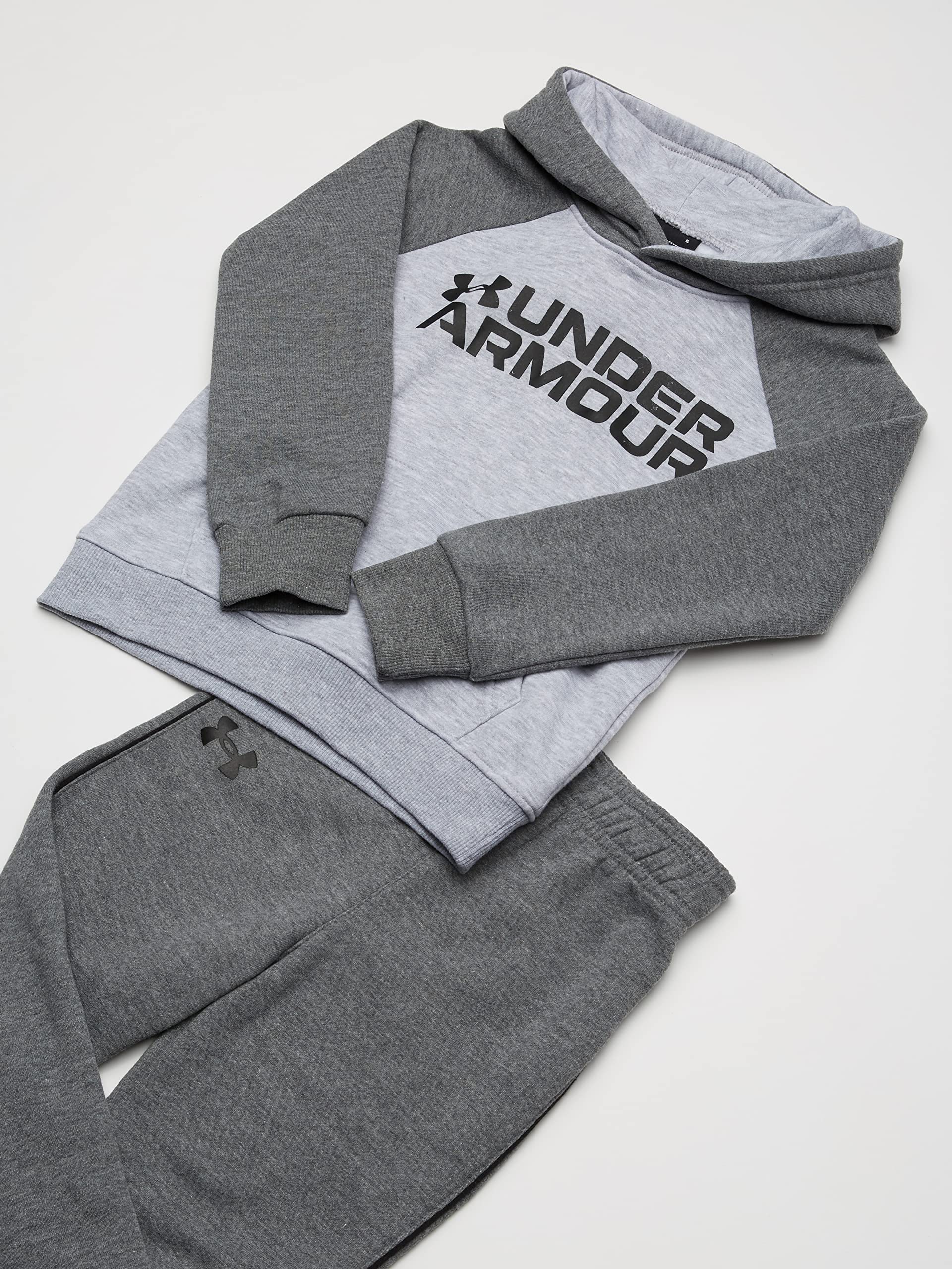 Under Armour Chłopięca bluza z kapturem i joggerami z długim rękawem i logo, Szary, 6