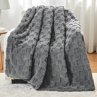 Kaisa Soft Throw Blanket, Premium Fleece Blanket for Couch Sofa Bed, Lightweight Plush Cozy Warm 3D Checkered Blanket for All Season Use, Fluffy Cute Blankets for Women, 50"x60", Gray