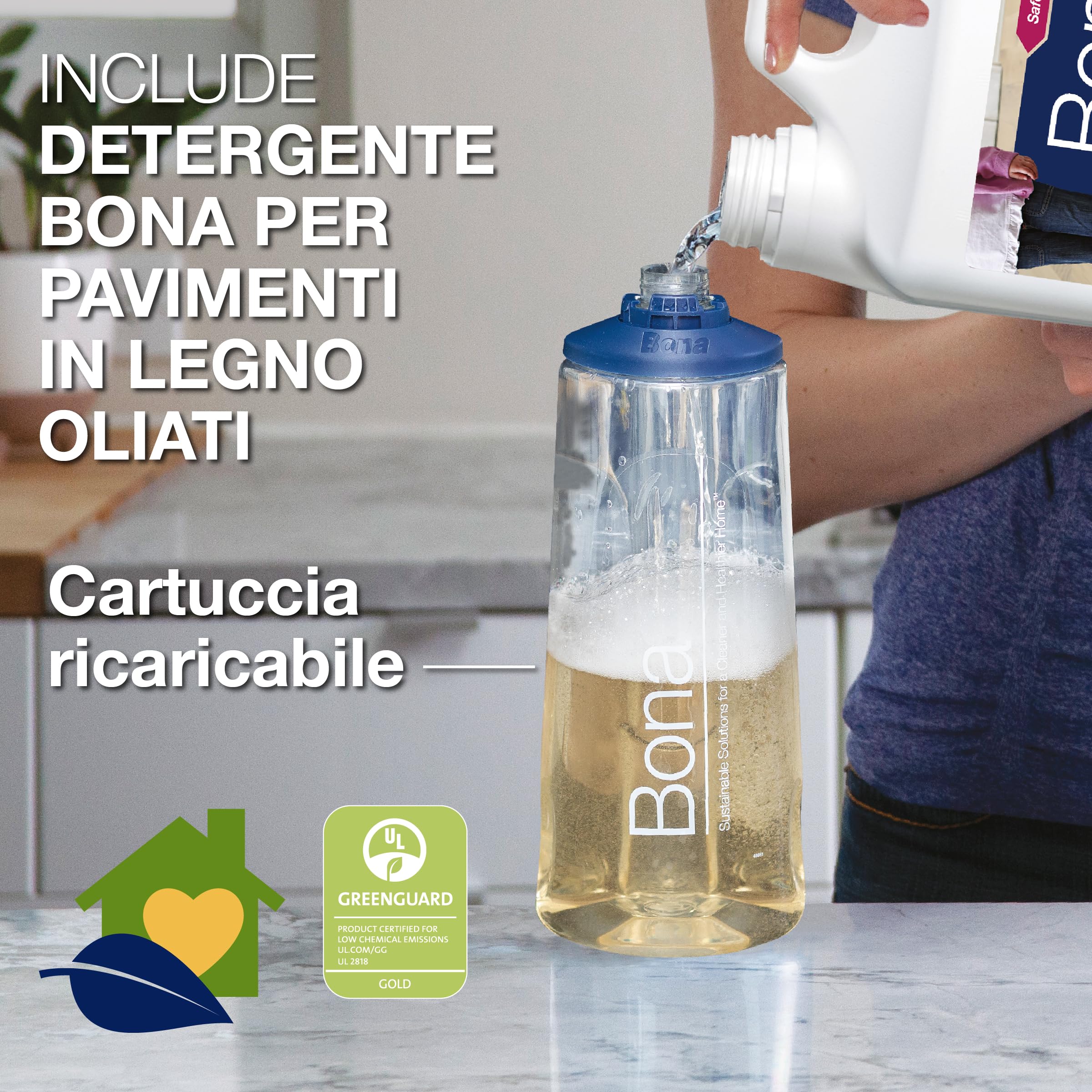 Bona spray mop premio pavimenti legno oliati, mocio spray, panno | pulisce e nutre il legno, cuscinetto pulizia microfibra extra, spruzzare