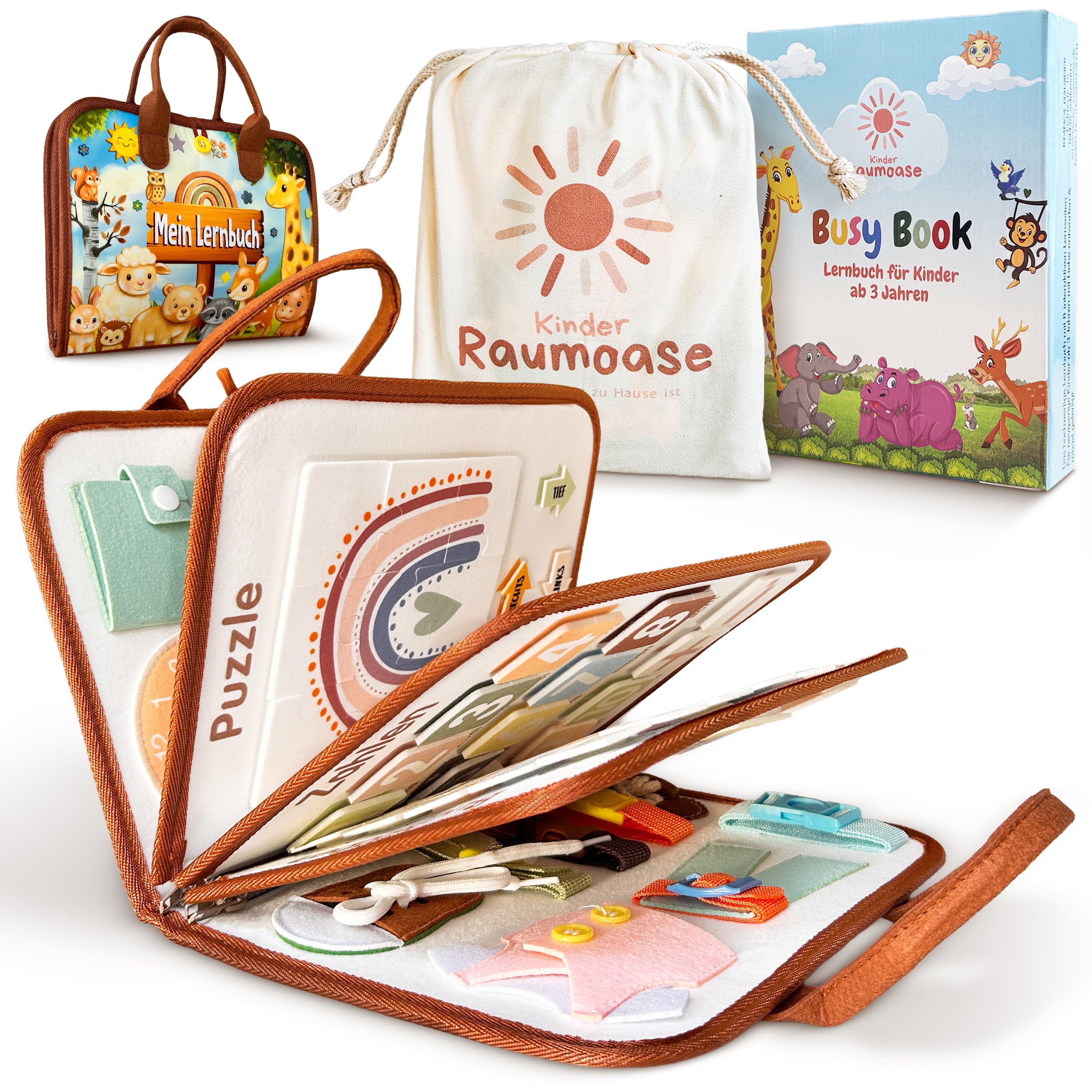 Busy Book ab 3 Jahre – Lernspielzeug für unterwegs – Beschäftigungsbuch für Auto & Flug – Montessori Aktivitätsbuch für Kleinkinder – abwaschbares Cover – Geschenk für Jungen & Mädchen